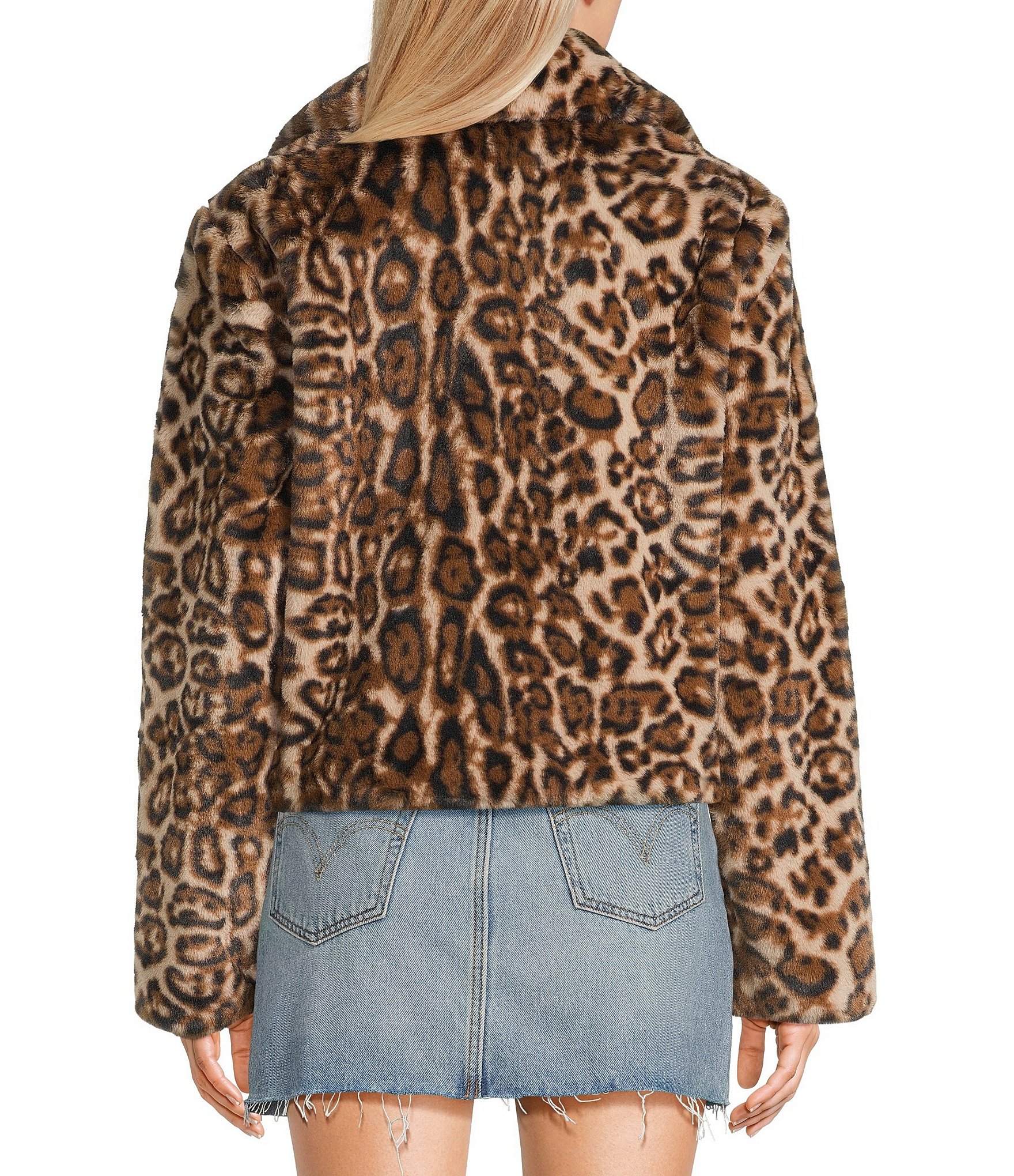 Stoosh Leopard Print Faux Fur Button Front Jacket