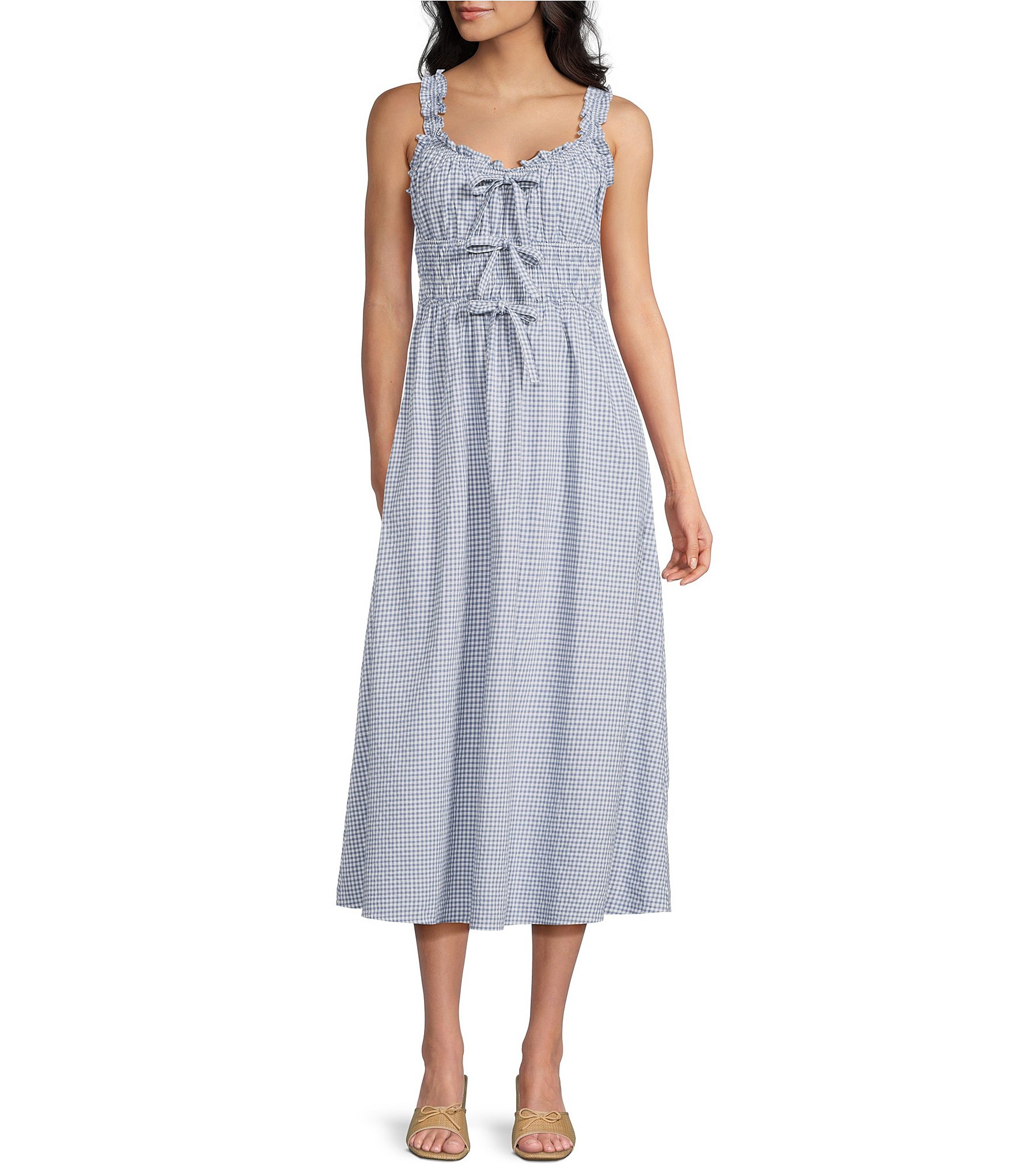 chinese dress ladies Light Blue Gingham Smocked Tiered Ruffle Mom Dress – Classic Whimsy main image 1