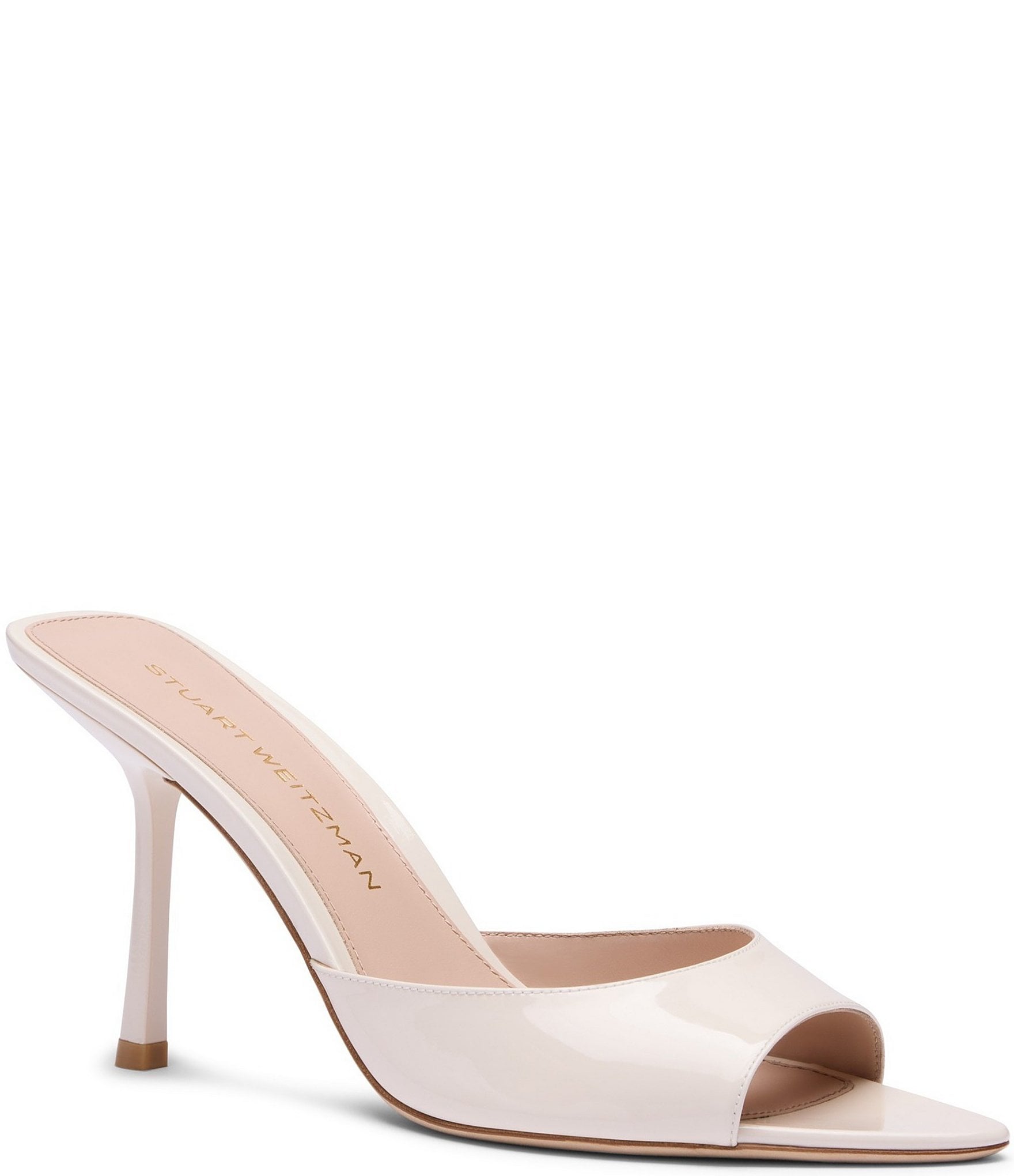 Stuart Weitzman Lexington 85 Patent Leather Stiletto Pointed Toe Slide Sandals