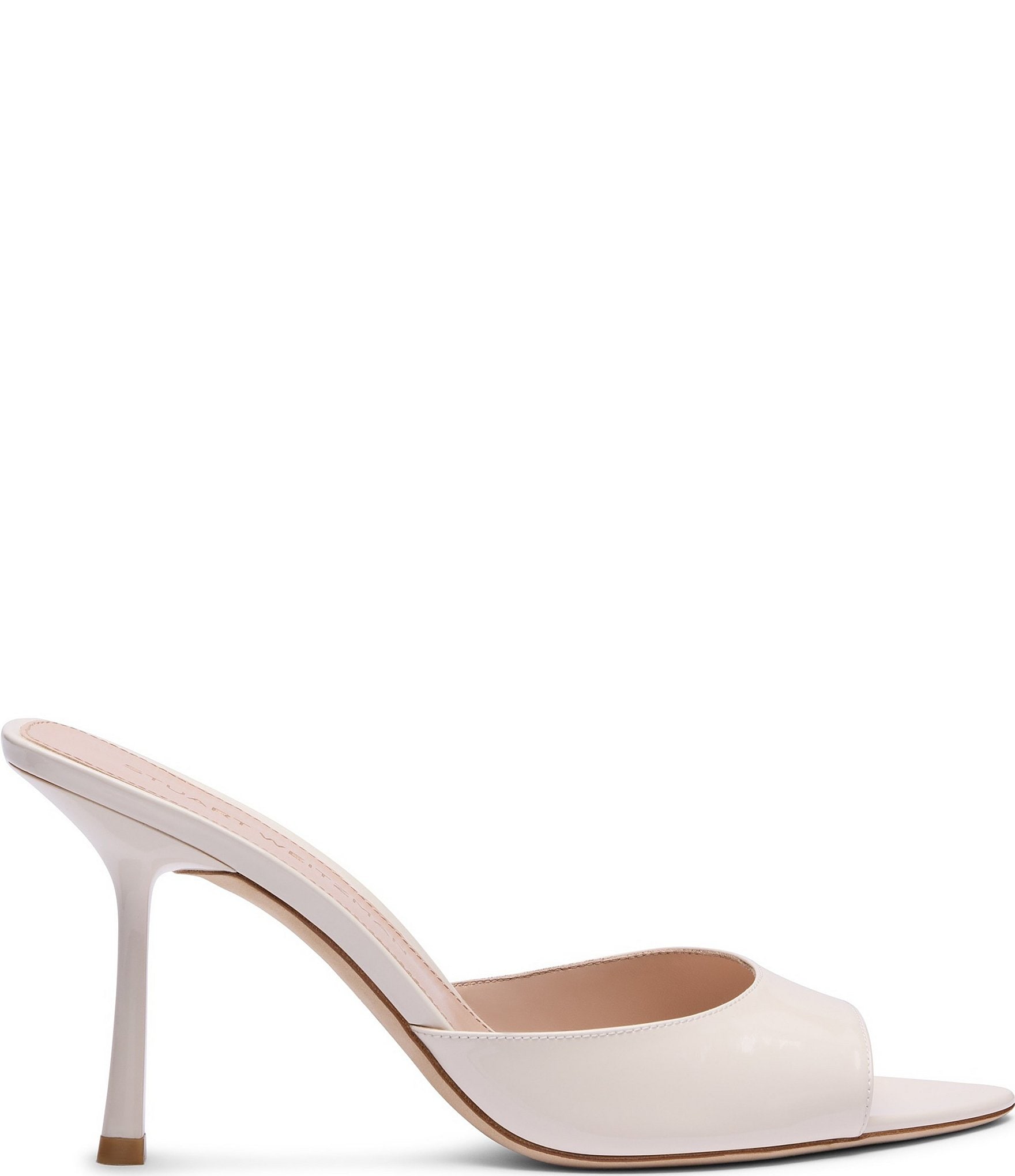 Stuart Weitzman Lexington 85 Patent Leather Stiletto Pointed Toe Slide Sandals