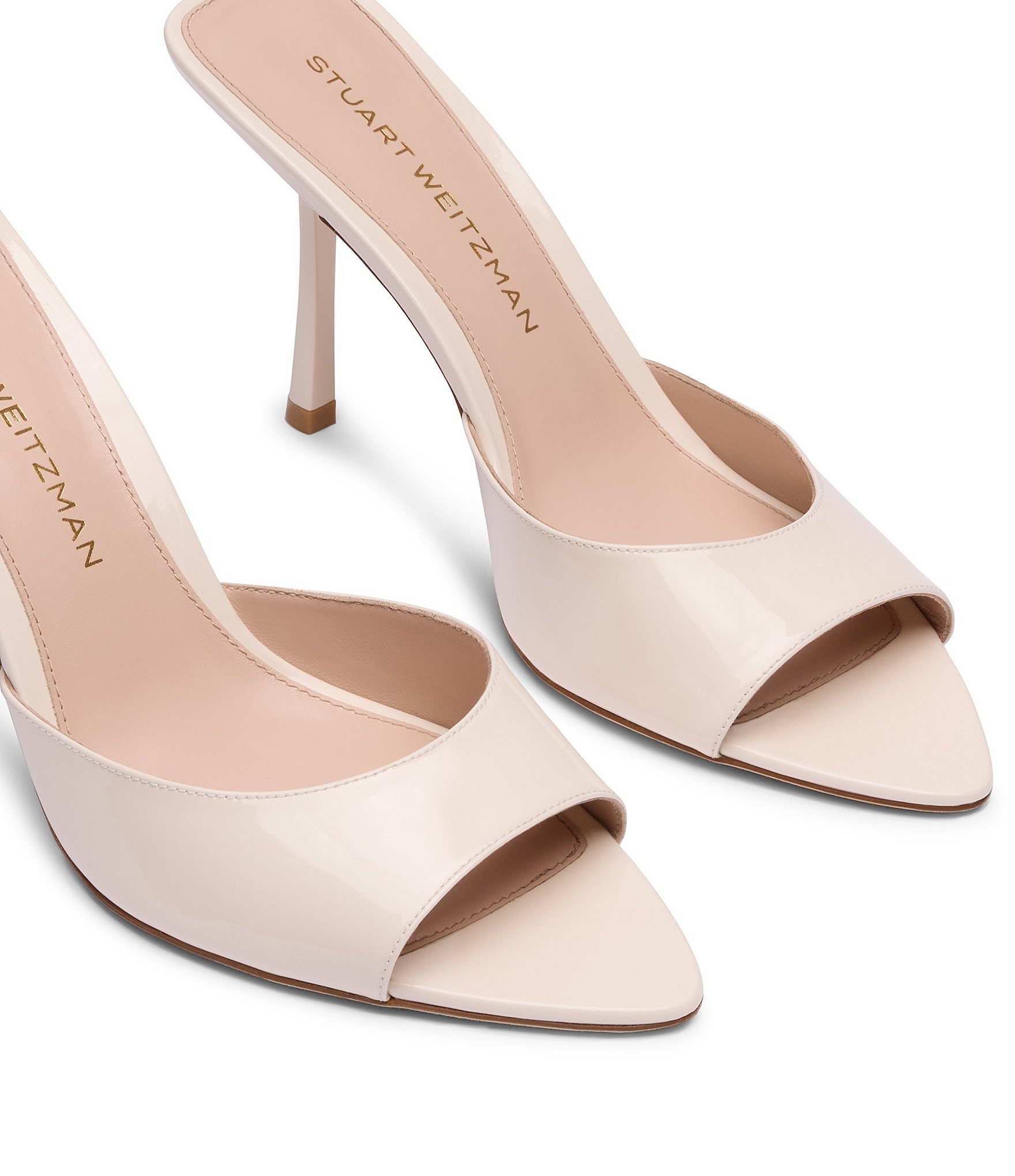 Stuart Weitzman Lexington 85 Patent Leather Stiletto Pointed Toe Slide Sandals