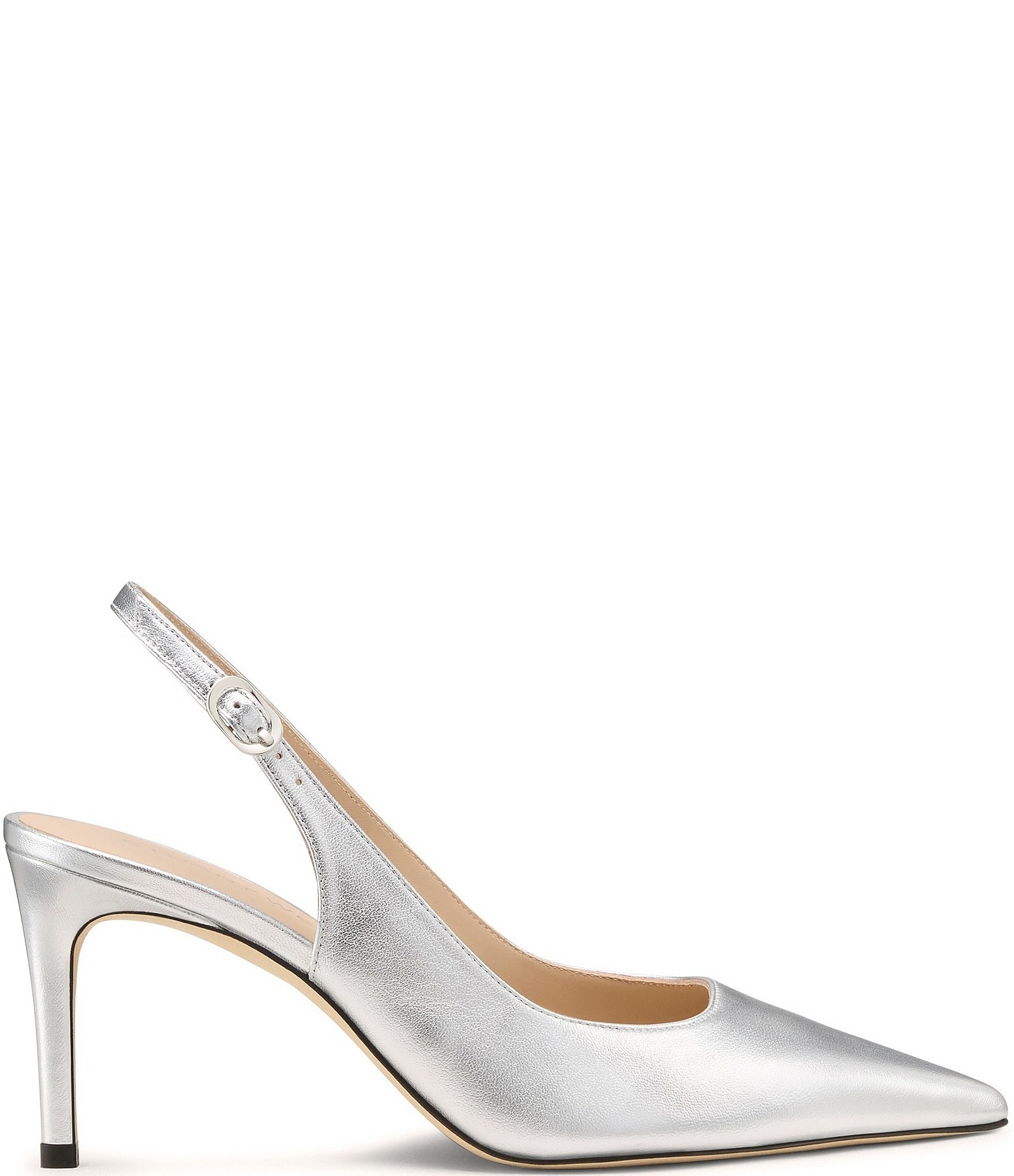 Stuart Weitzman Stuart Power 75 Metallic Leather Slingback Pointed Toe Pumps