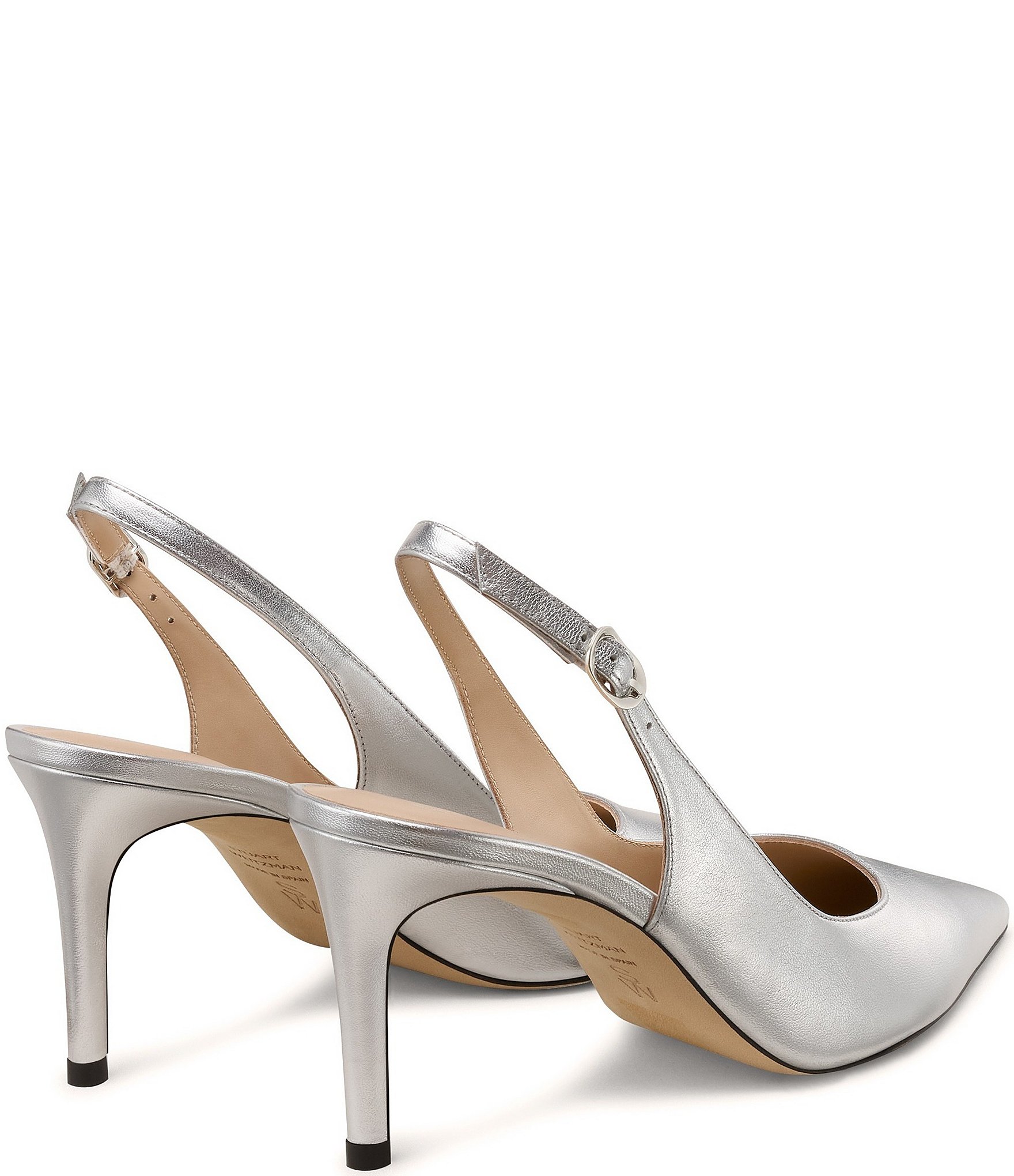 Stuart Weitzman Stuart Power 75 Metallic Leather Slingback Pointed Toe Pumps