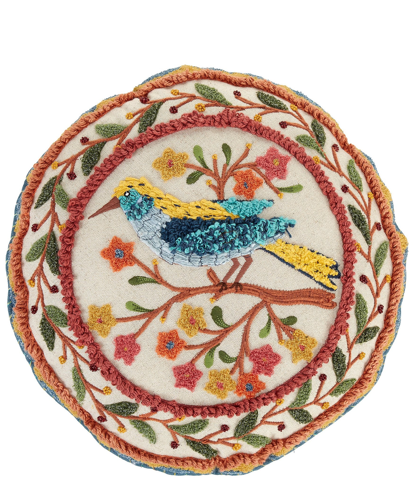 Studio D Embroidered Bird Round Decorative Pillow