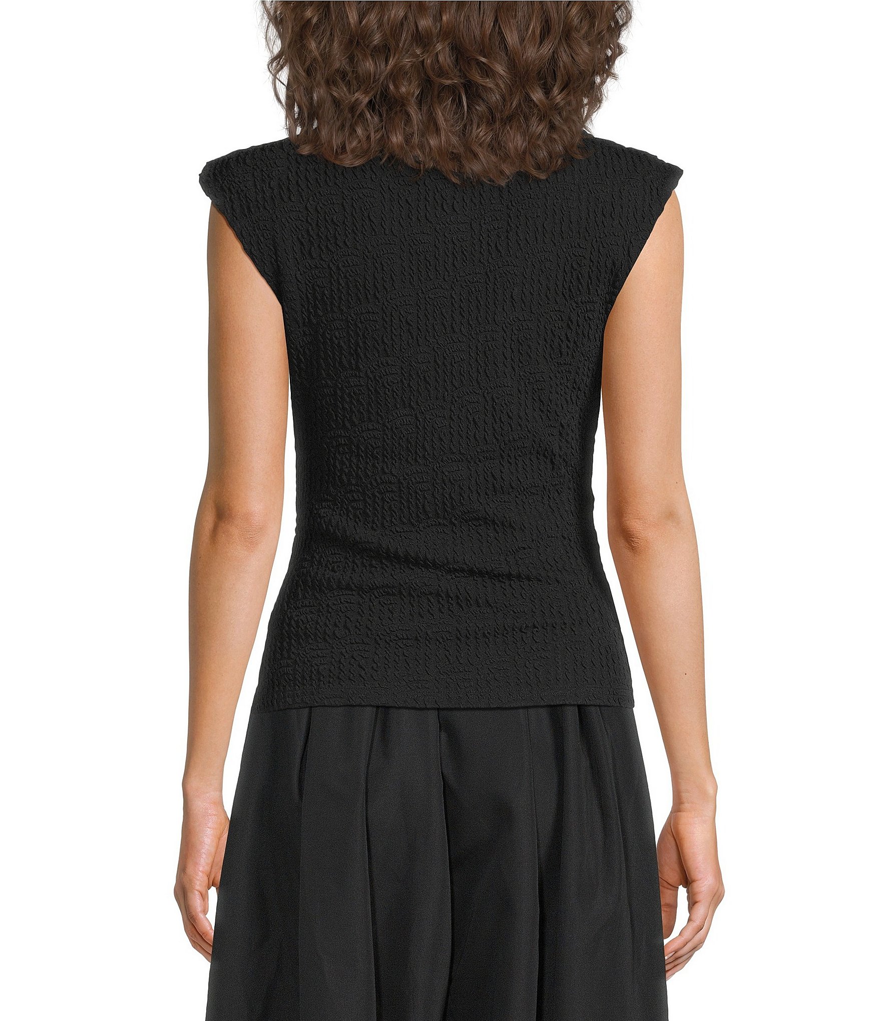 Sugarlips Abstract Patterned Bubble Mock Neck Cap Sleeve Textured Knit Top