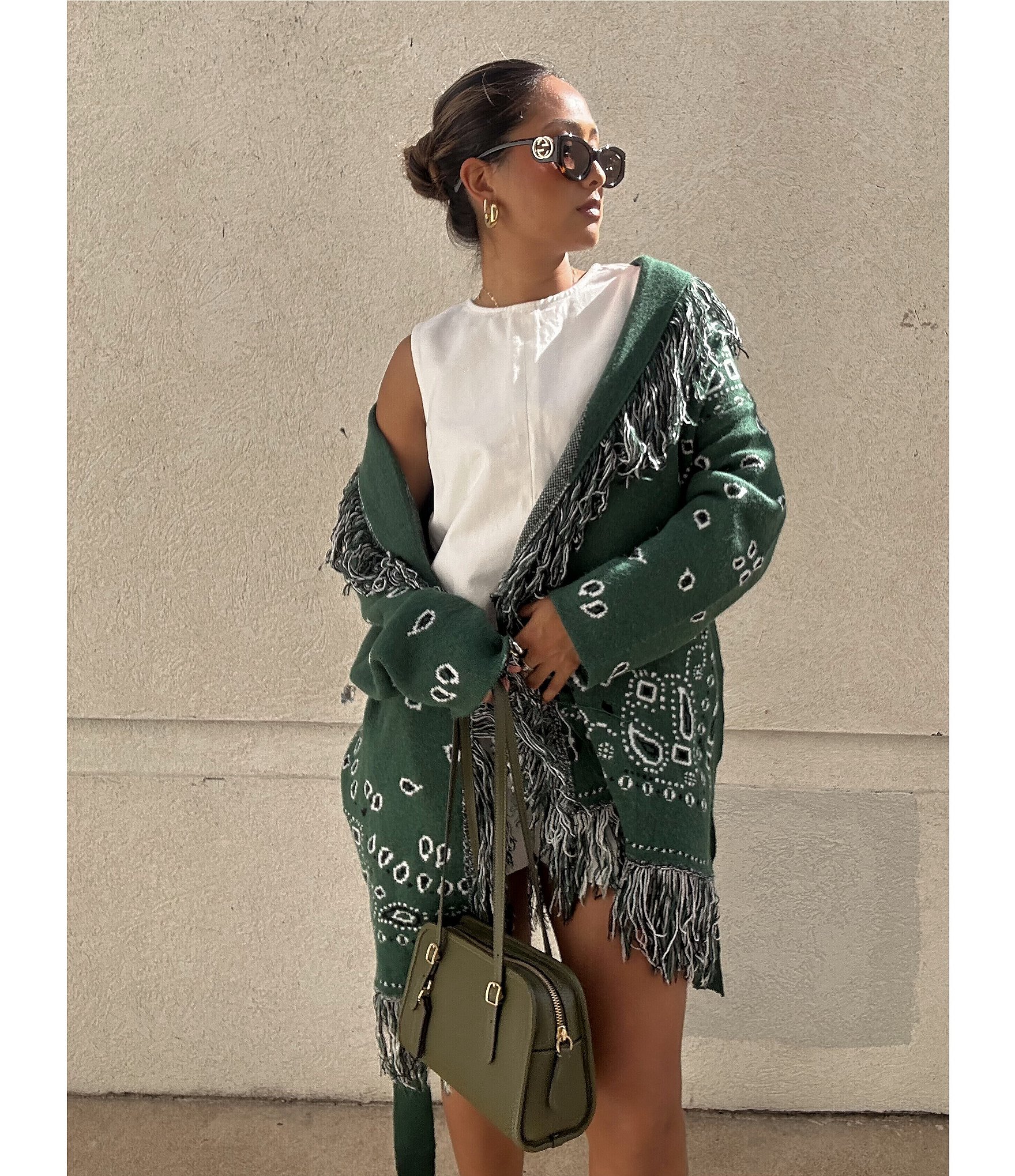 Sugarlips Bandana Fringe Shawl Collar Belted Open Front Cardigan