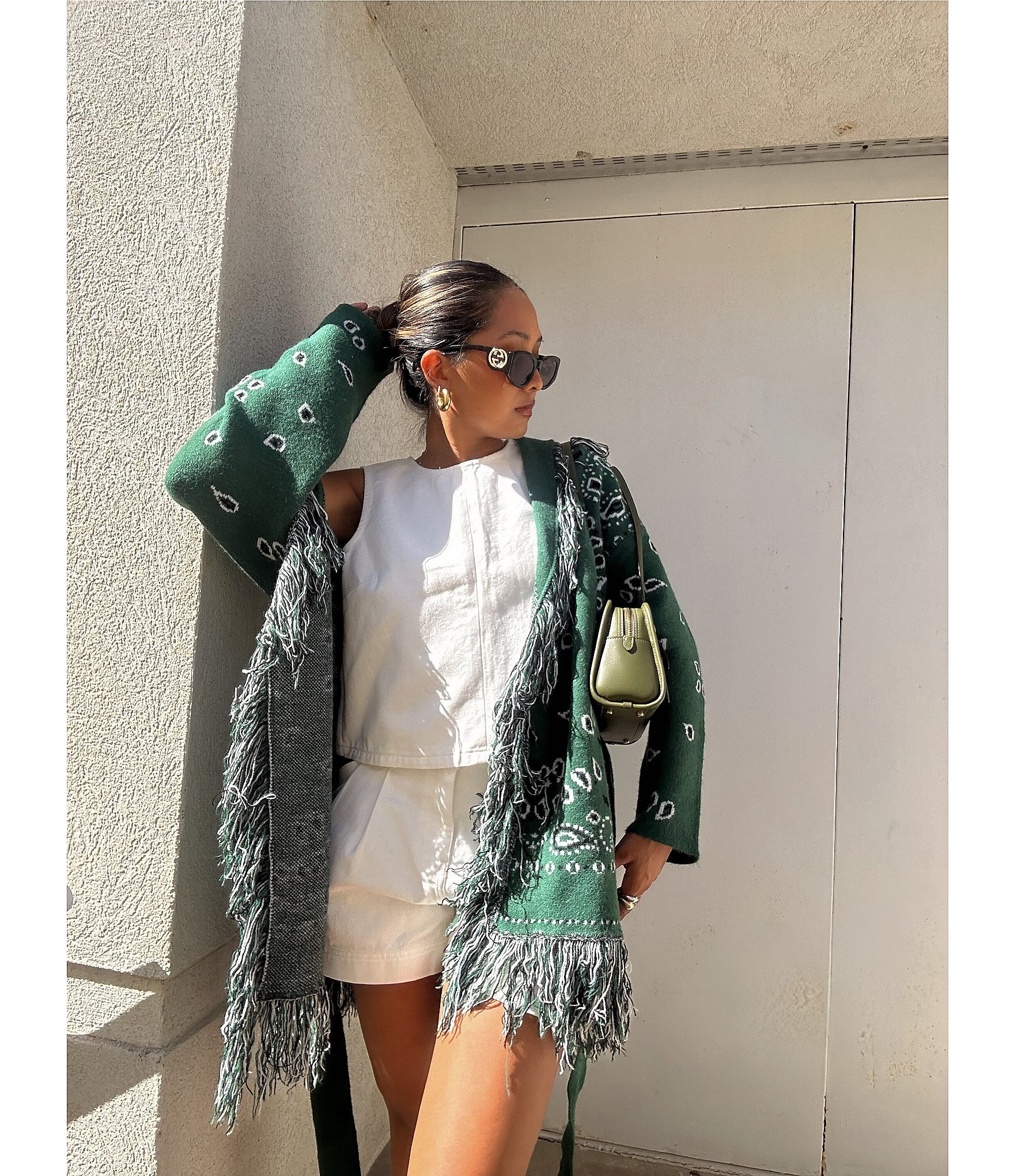 Sugarlips Bandana Fringe Shawl Collar Belted Open Front Cardigan