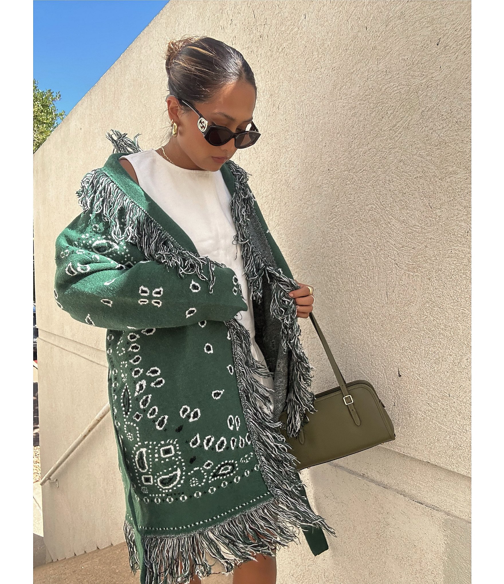 Sugarlips Bandana Fringe Shawl Collar Belted Open Front Cardigan