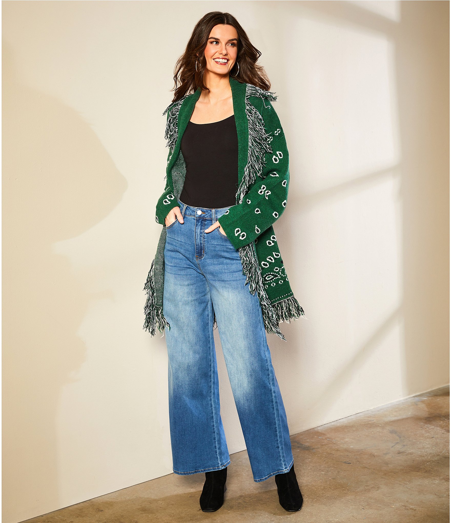 Sugarlips Bandana Fringe Shawl Collar Belted Open Front Cardigan