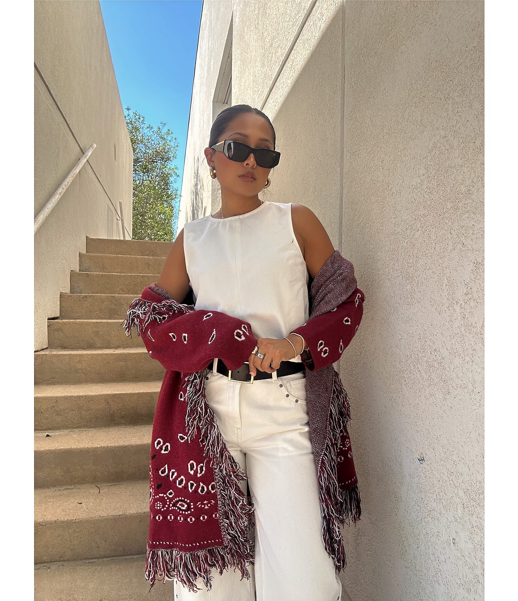 Sugarlips Bandana Fringe Shawl Collar Belted Open Front Cardigan