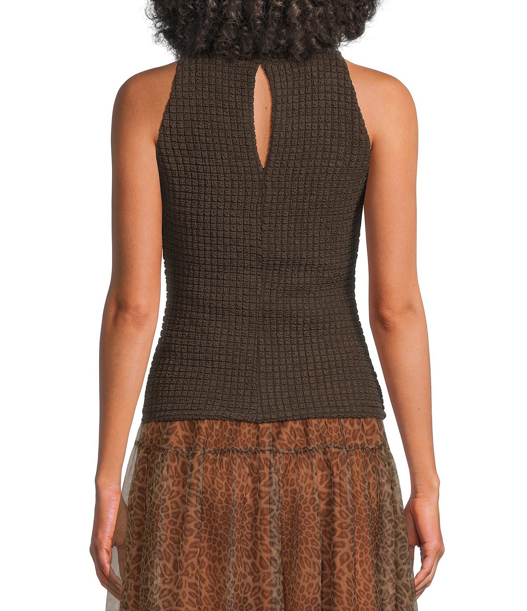 Sugarlips Briella Halter Mock Neck Sleeveless Textured Knit Top