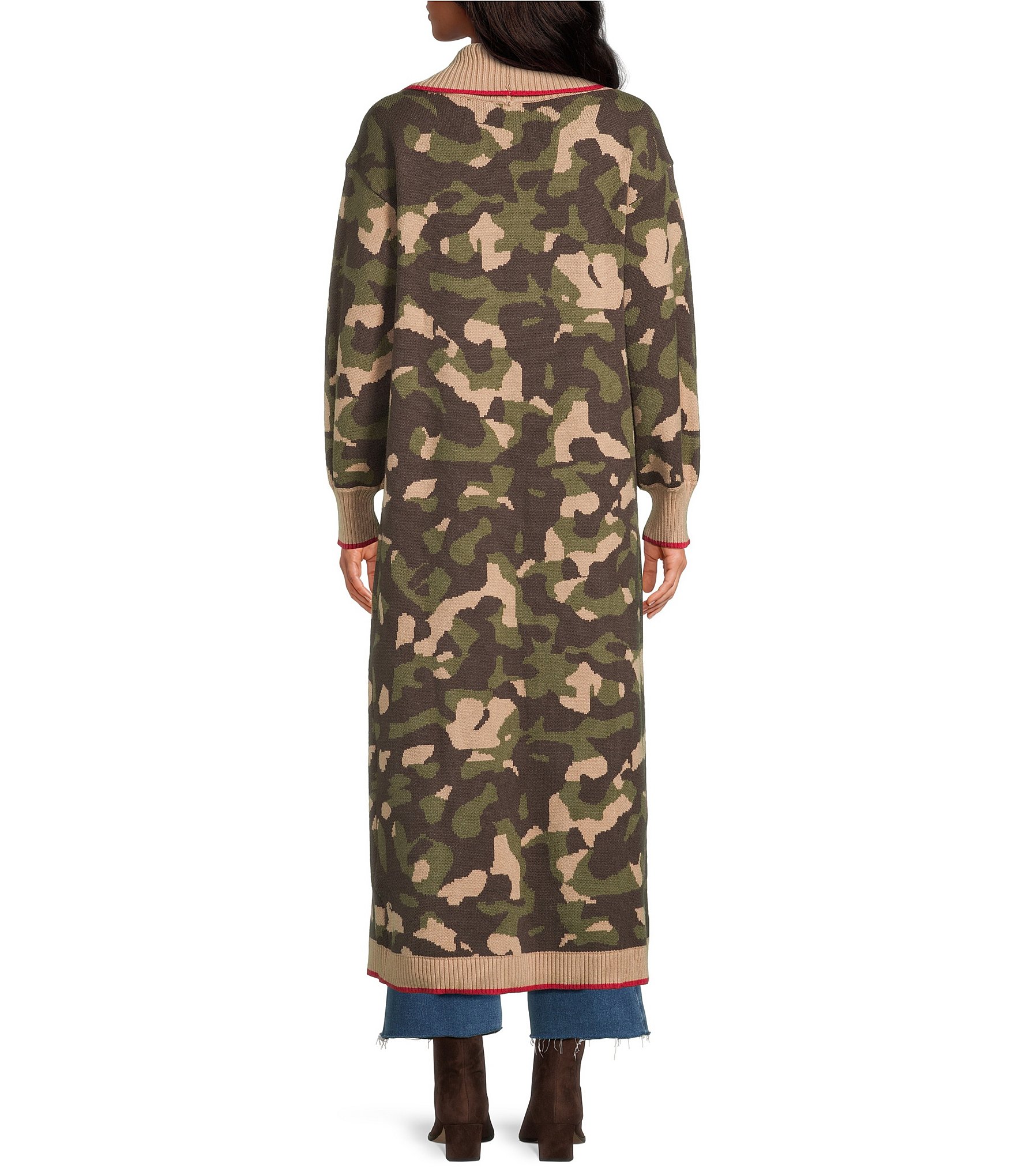 Sugarlips Camo Printed Collared Long Sleeve Open Front Duster Cardigan