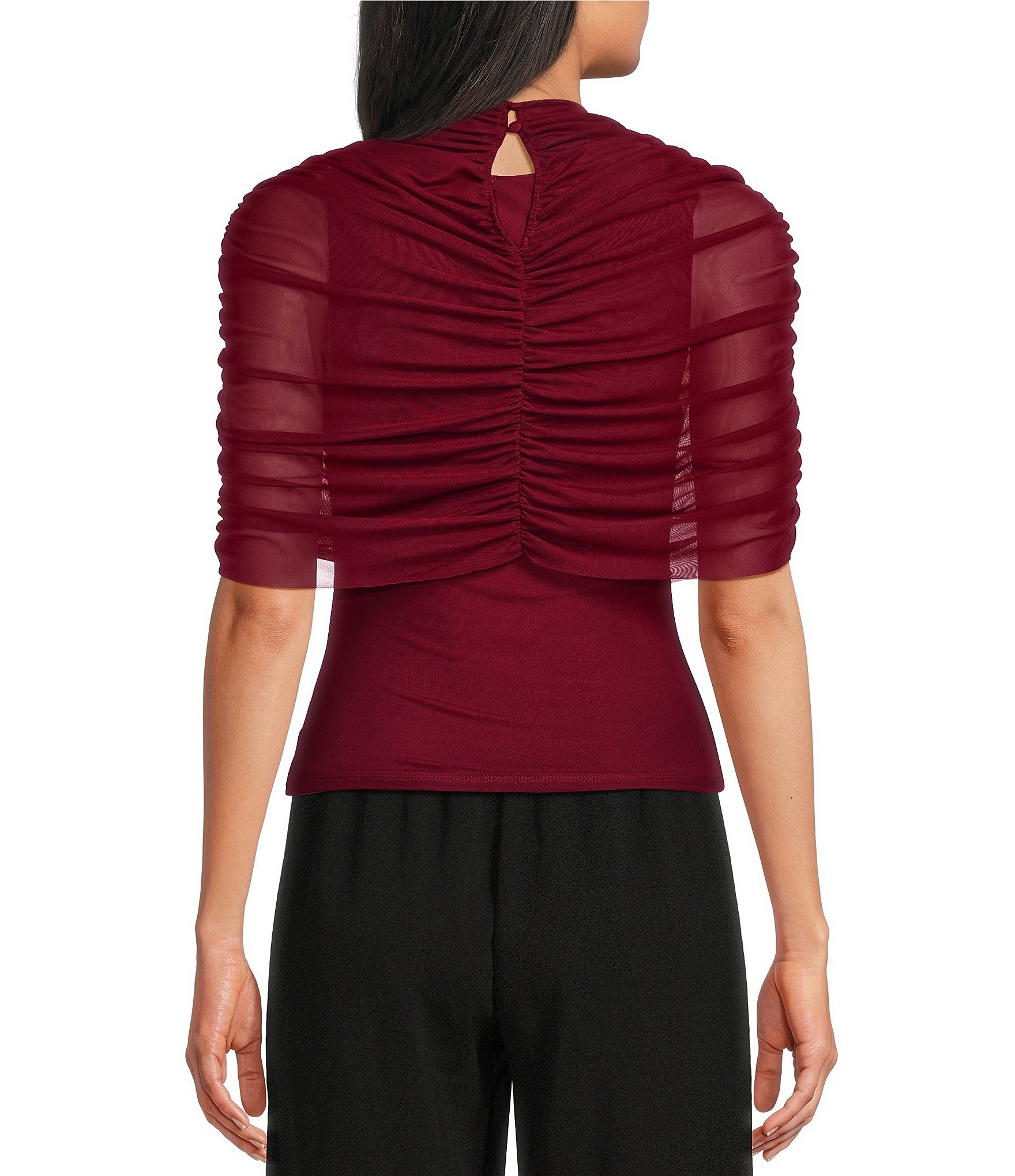 Sugarlips Fernie Overlayed Mock Neck Ruched Mesh Tank Top