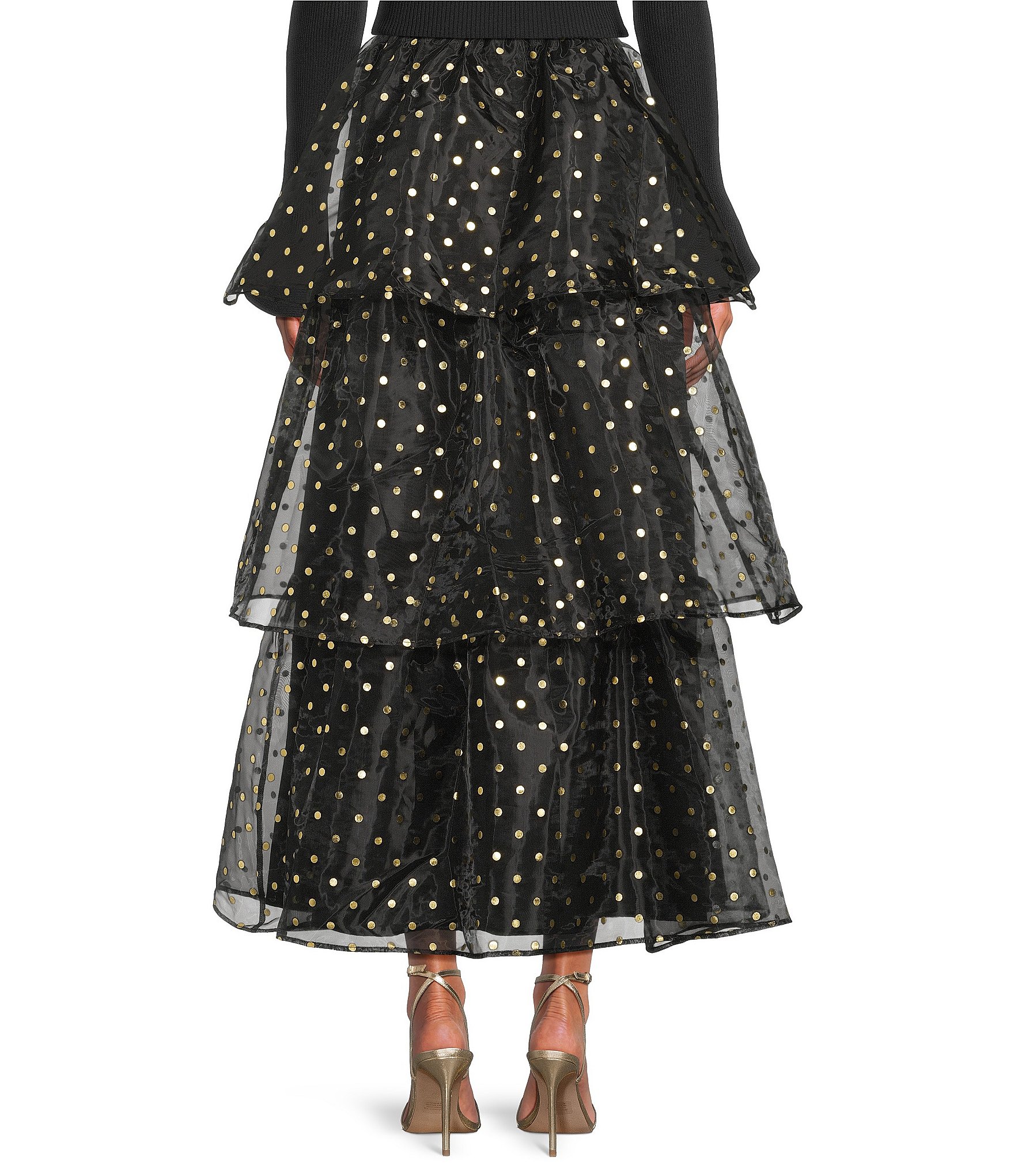 Sugarlips Ferris Polka Dot Halie Organza Ruffle Tiered Maxi Skirt