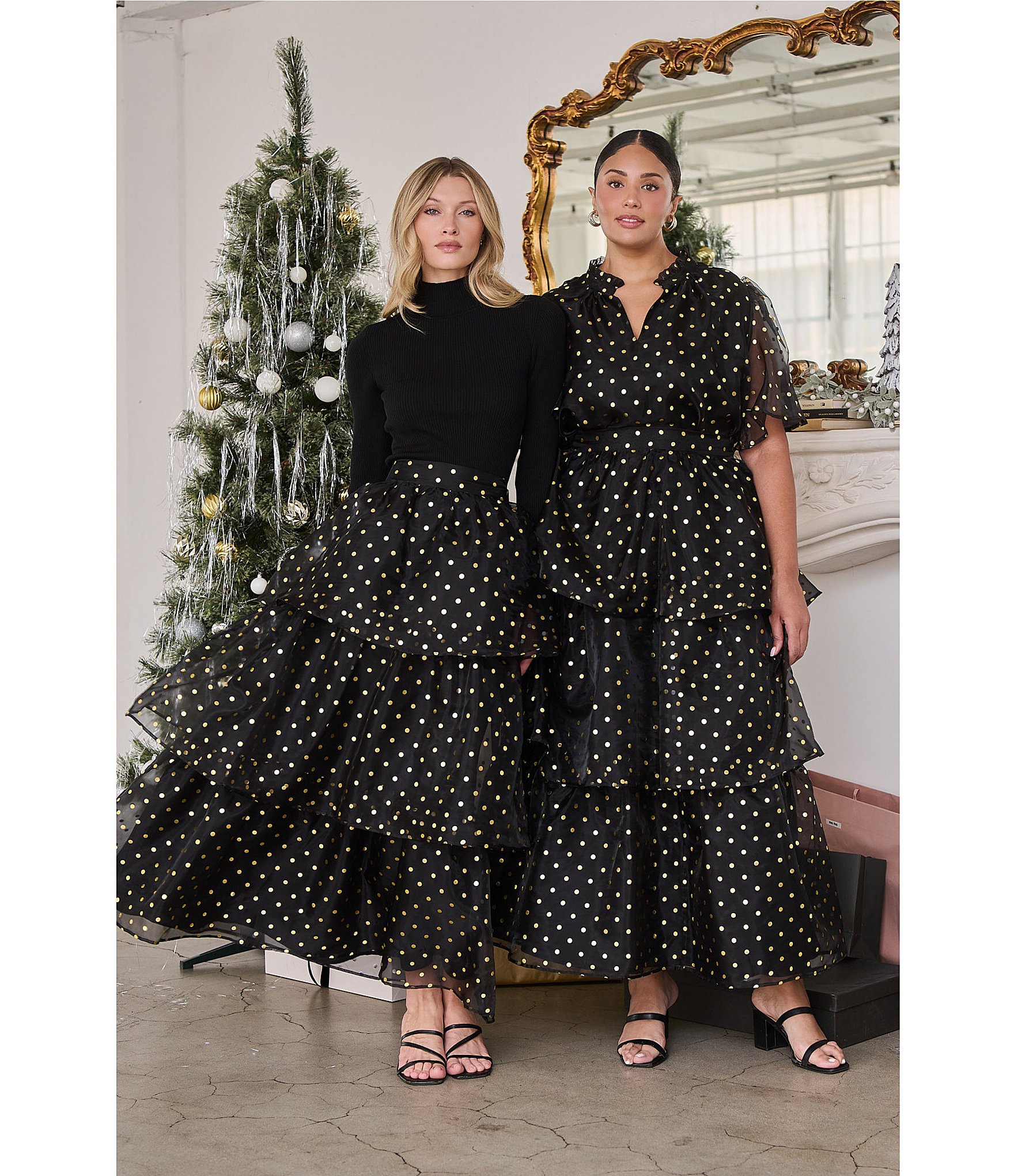 Sugarlips Ferris Polka Dot Halie Organza Ruffle Tiered Maxi Skirt