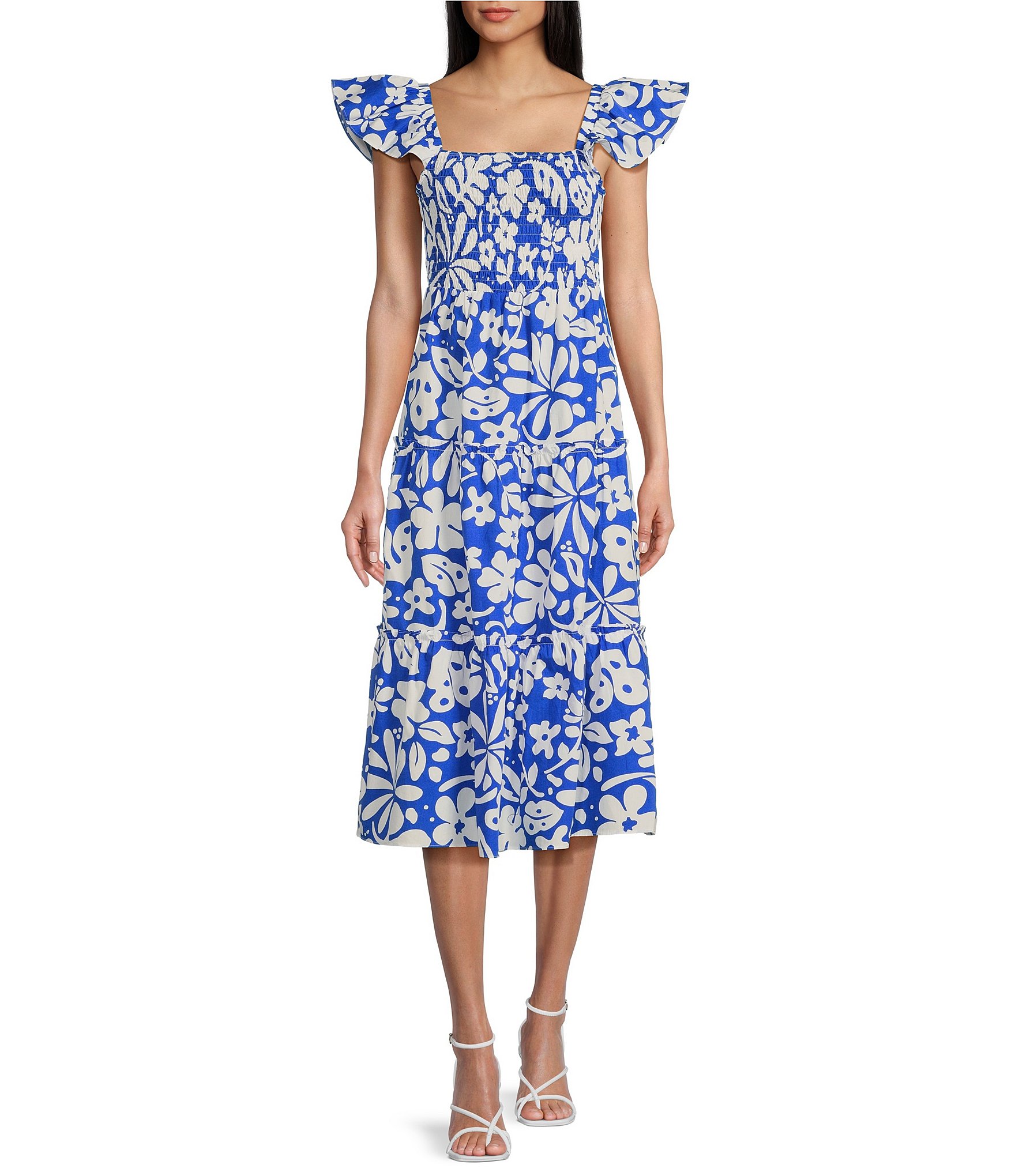 Sugarlips Floral Print Square Neck Short Sleeve Tiered Dress | Dillard's