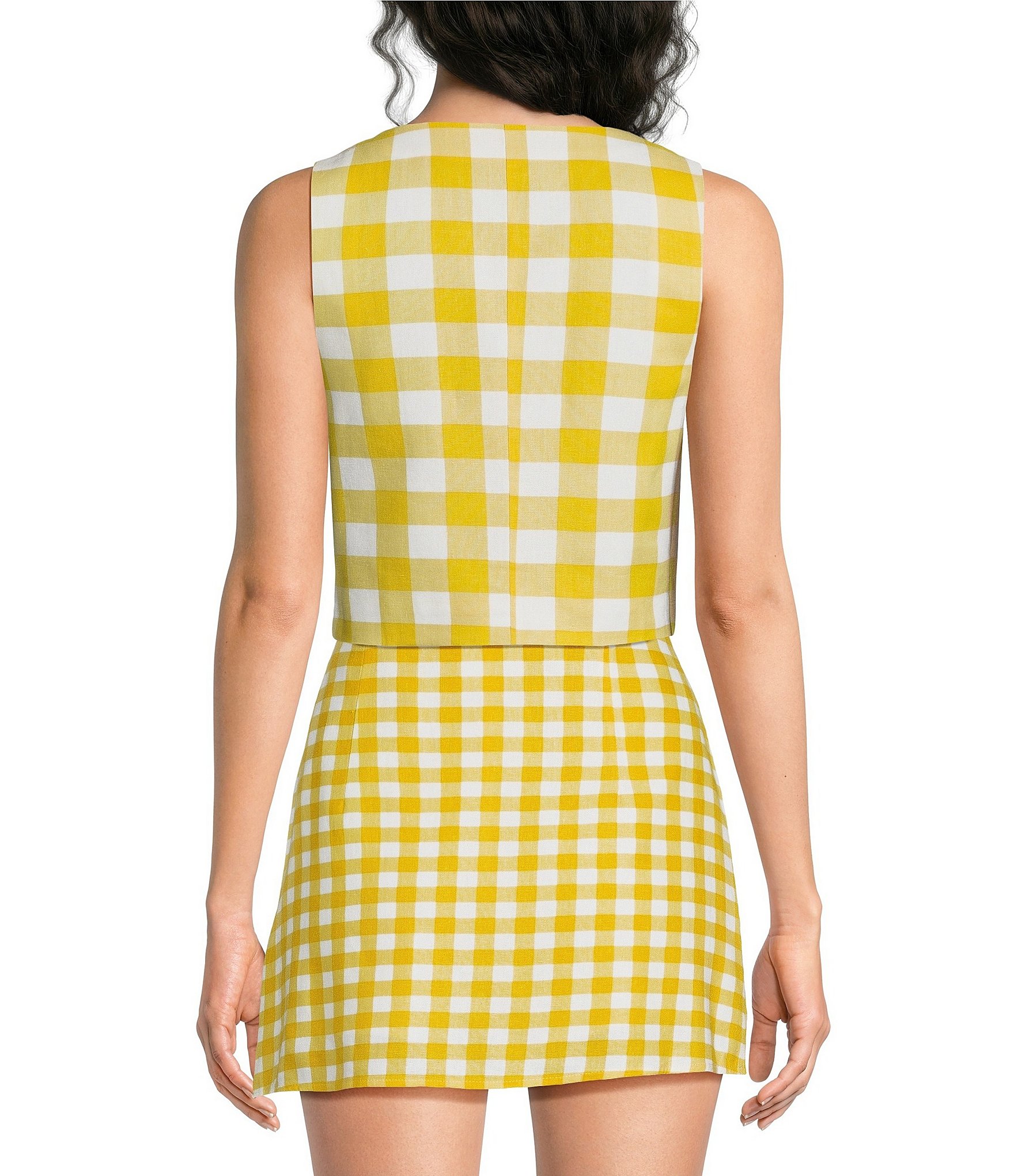 Sugarlips Kayri Gingham Print V-Neck Sleeveless Coordinating Vest Top