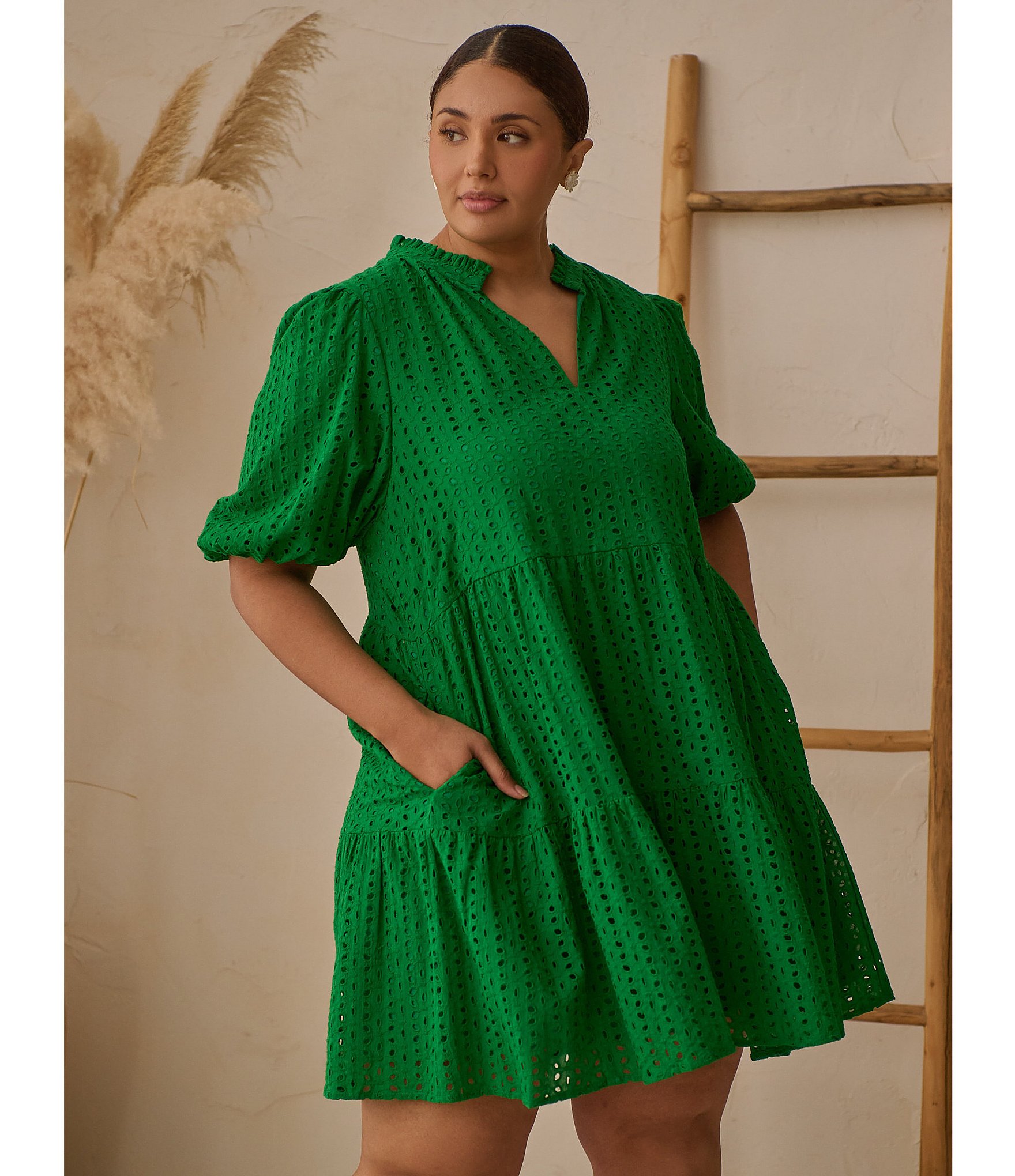 Sugarlips Plus Eyelet Solid Babydoll Shift Mini Dress