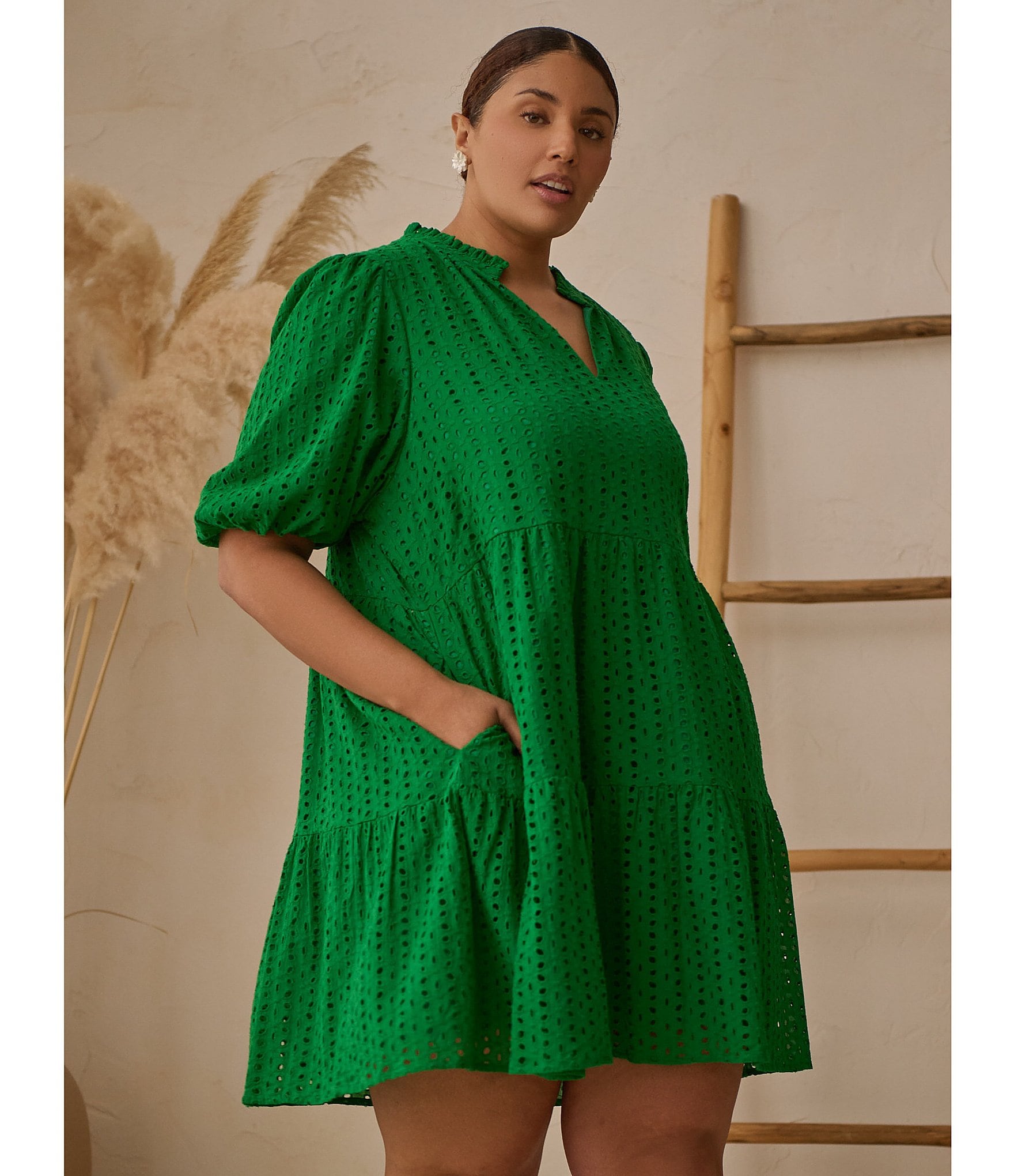 Sugarlips Plus Eyelet Solid Babydoll Shift Mini Dress