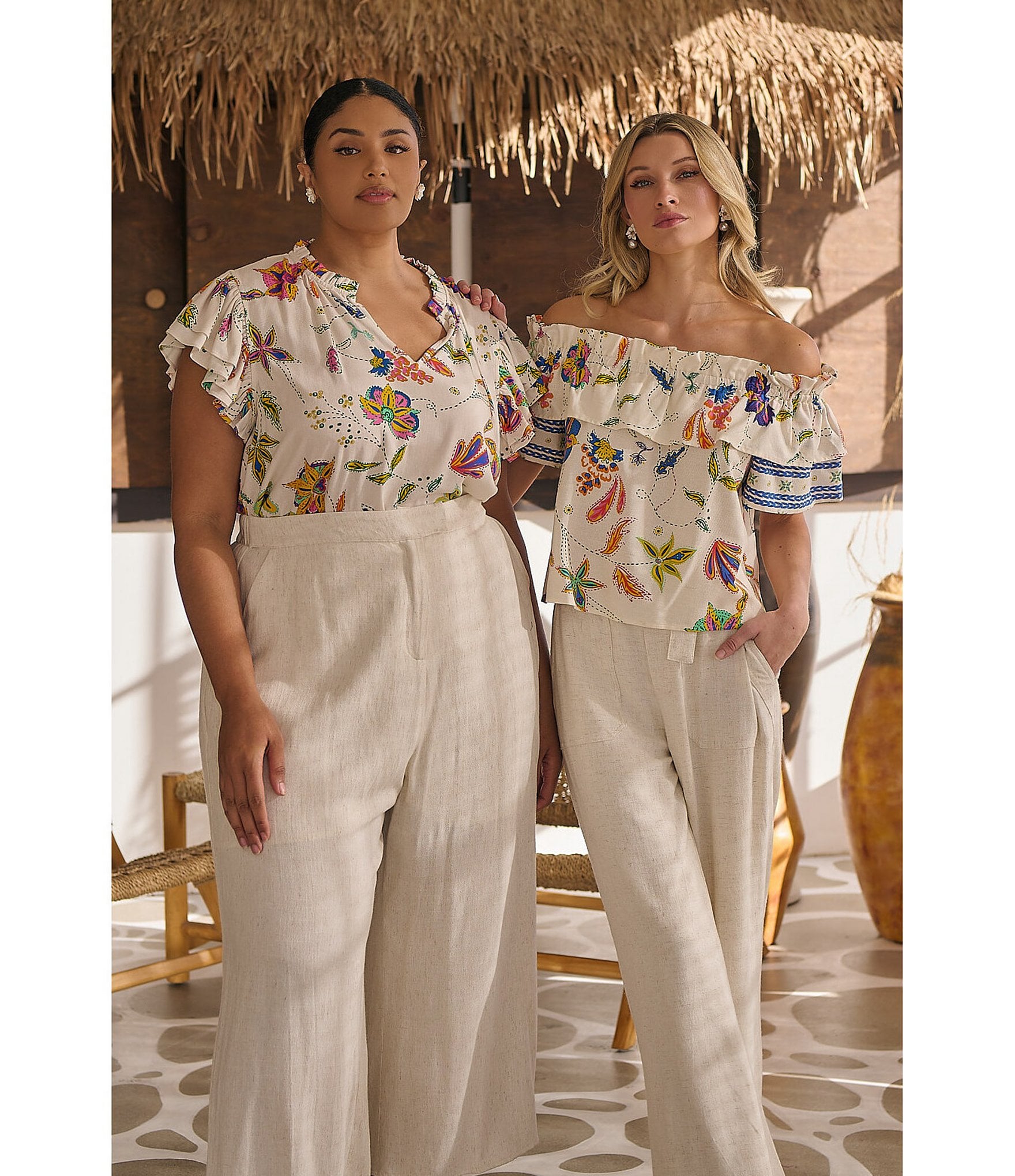 Sugarlips Plus Floral/Paisley Printed Flutter-Sleeve Woven Top