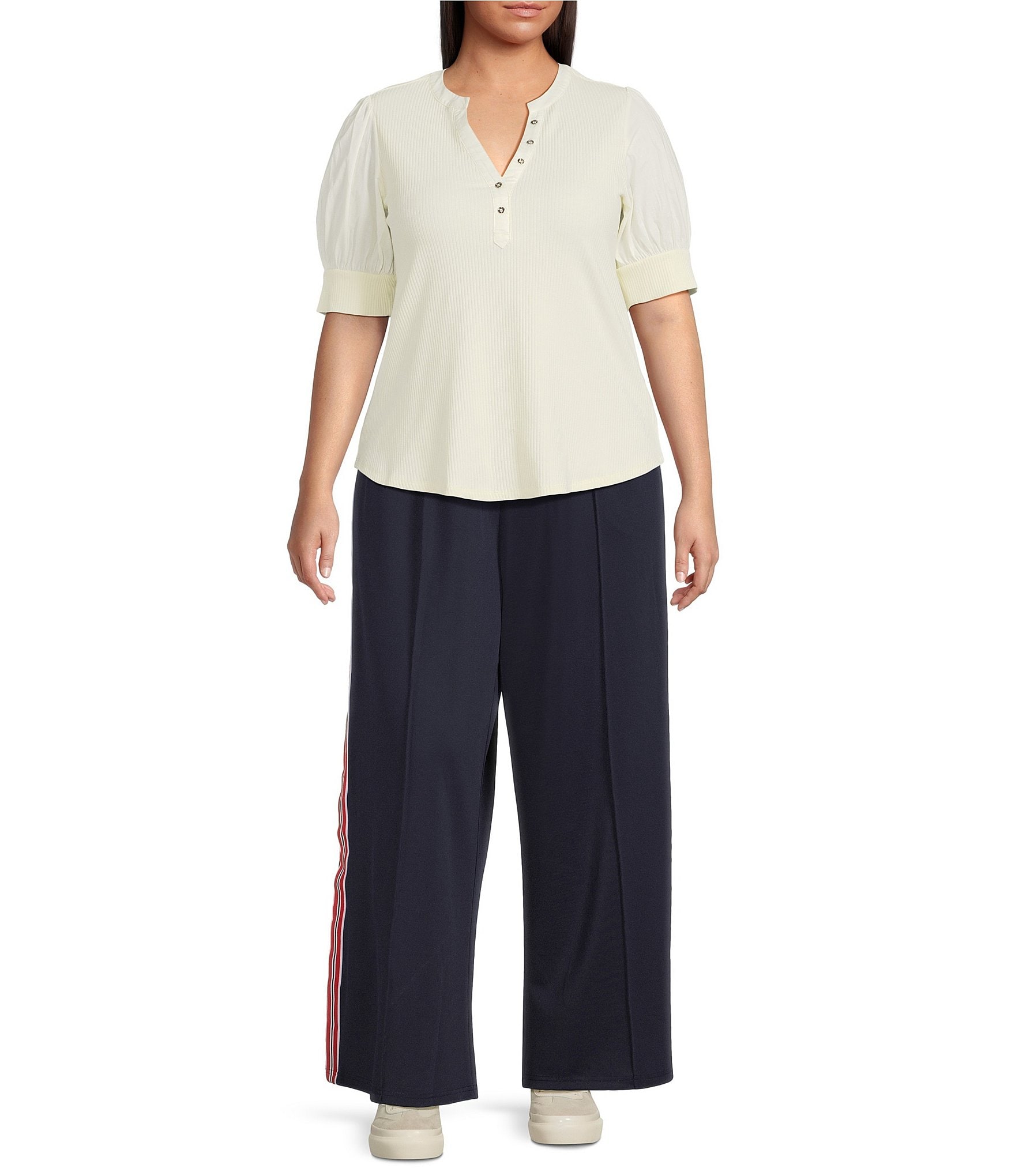 Sugarlips Plus Size Poplin-Sleeve Ribbed Top