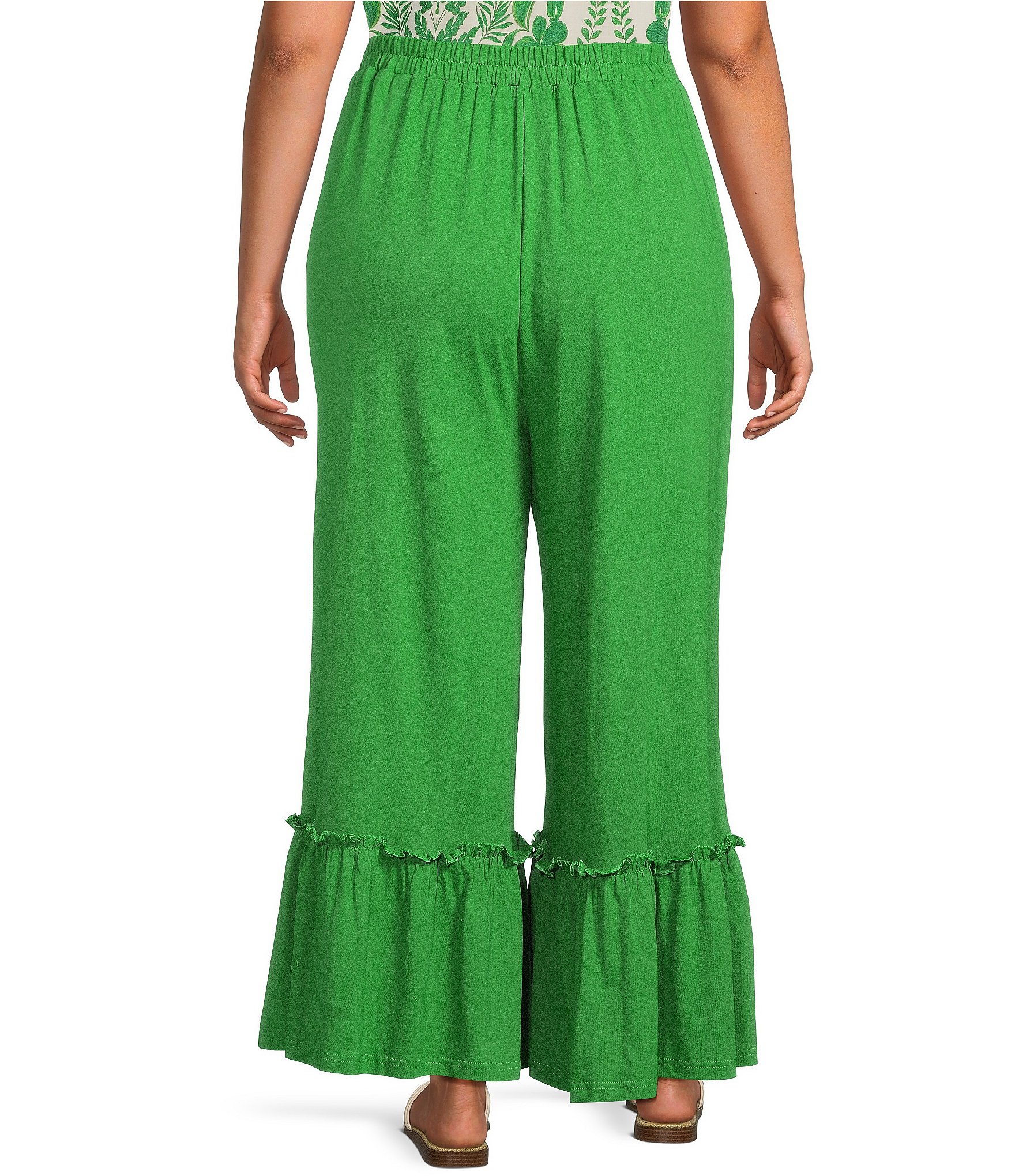 Sugarlips Plus Size Ryder Ruffle Wide Leg Cotton Knit Pants