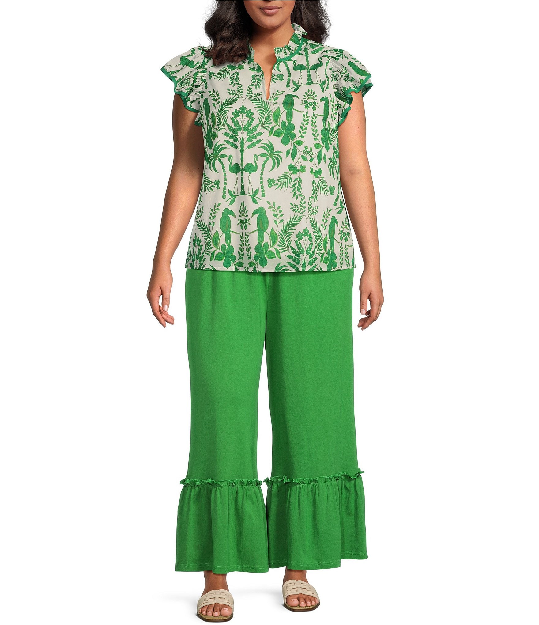 Sugarlips Plus Size Ryder Ruffle Wide Leg Cotton Knit Pants