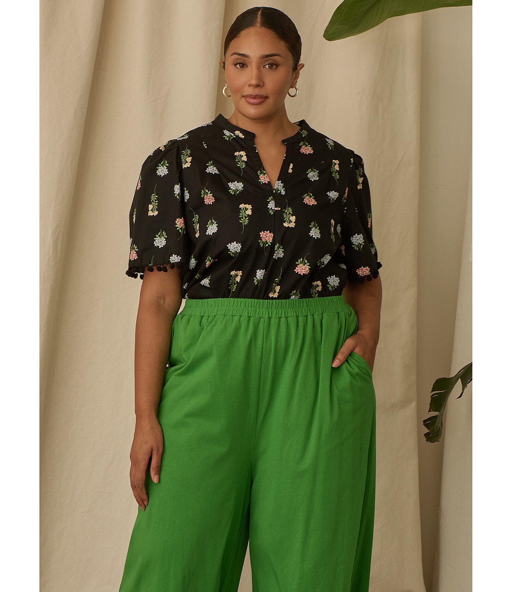 Sugarlips Plus Size Ryder Ruffle Wide Leg Cotton Knit Pants
