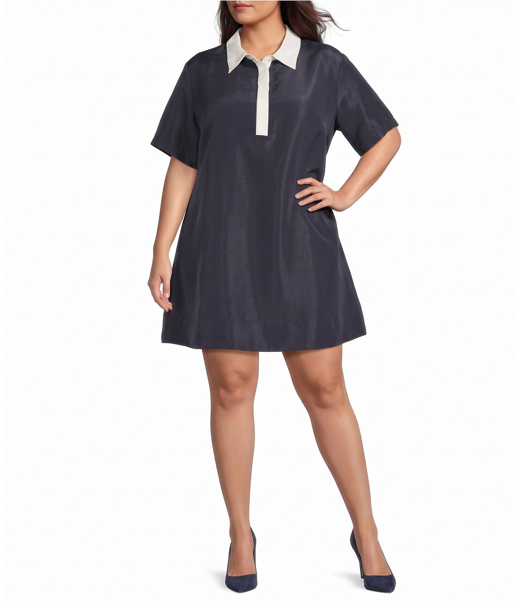 Sugarlips Plus Size Belen Contrast Collared Short Sleeve Mini Shift Dress