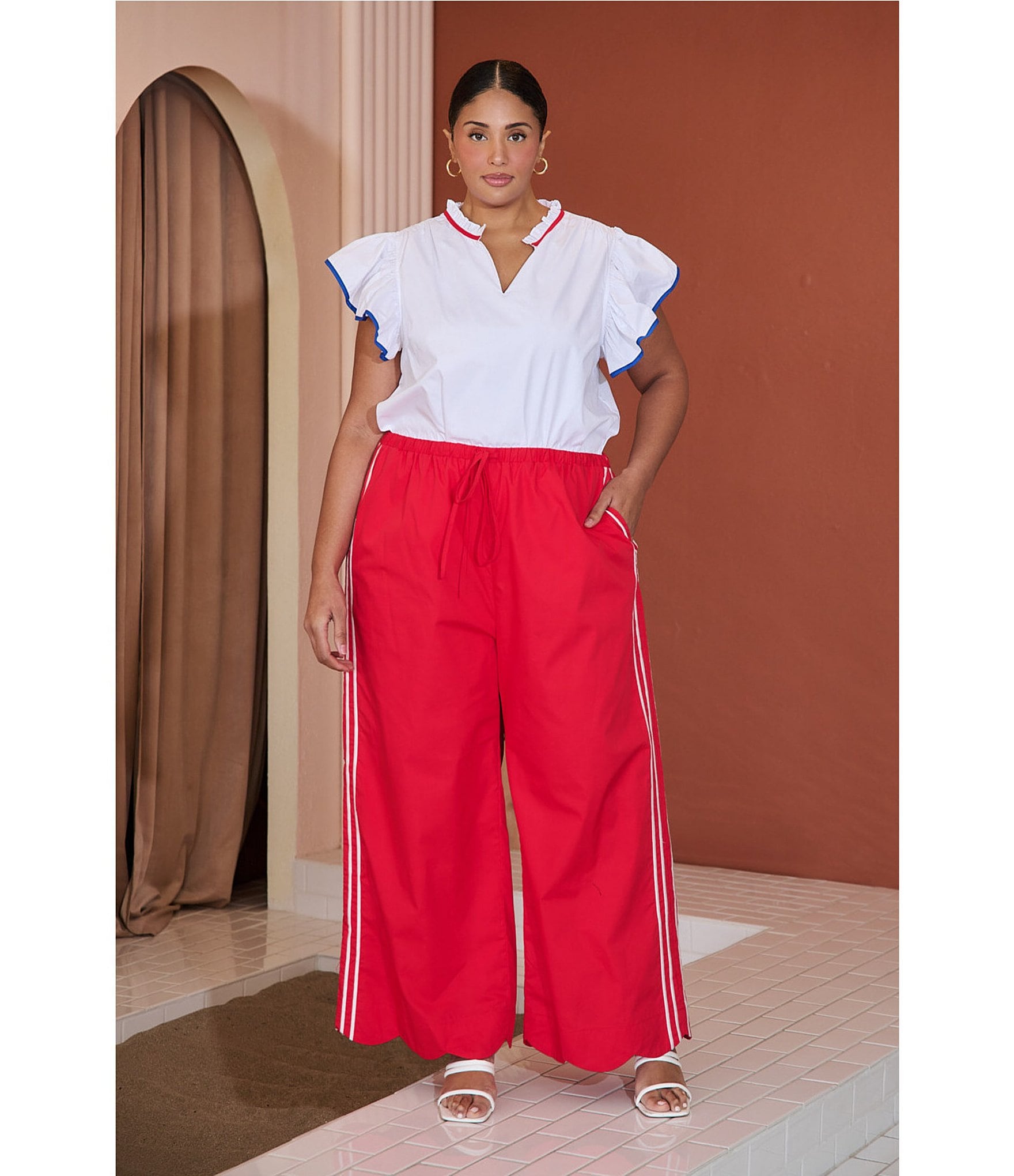 Sugarlips Plus Size Britt Side Stripe Draw String Wide Leg Pants