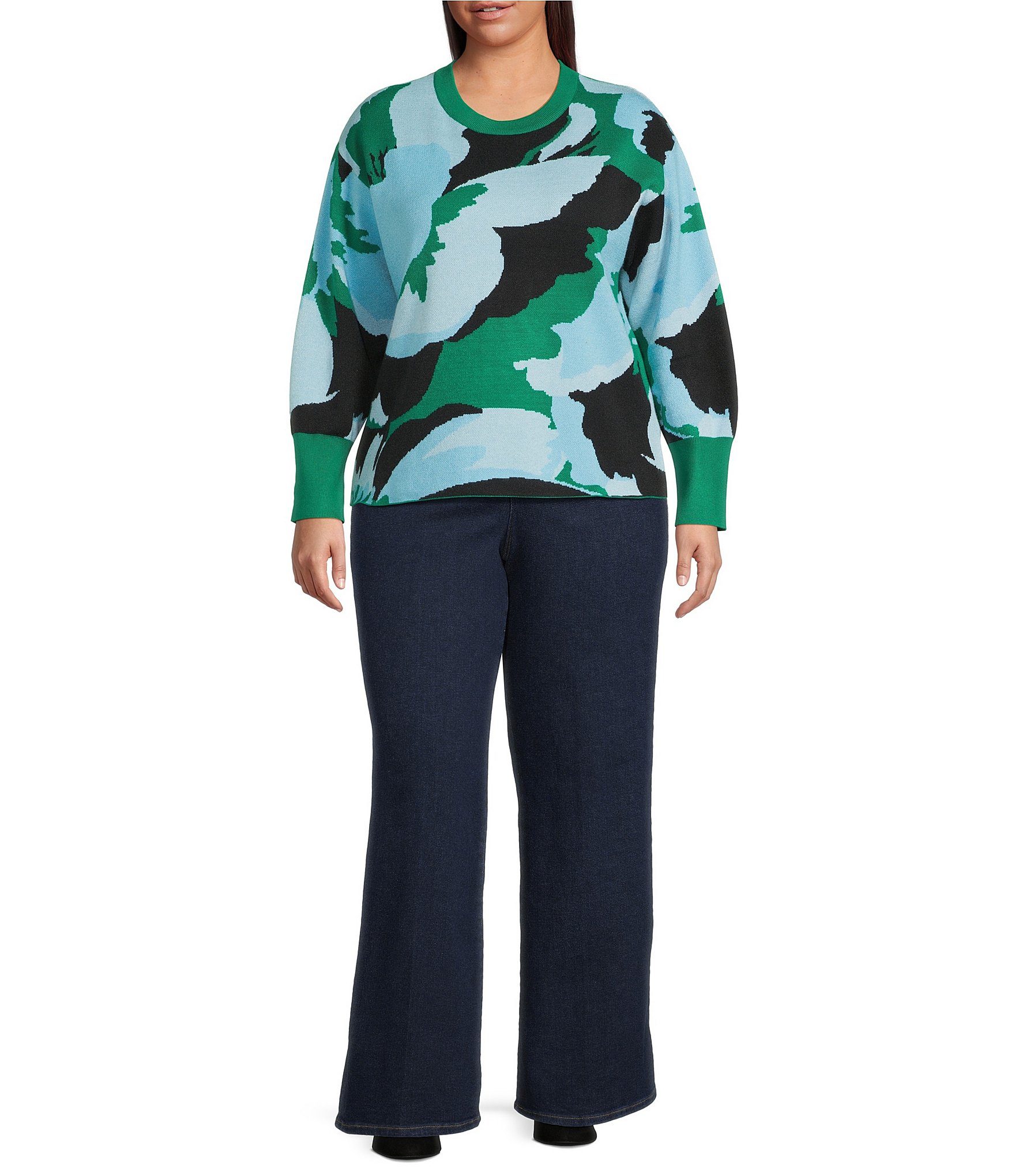 Sugarlips Plus Size Fresh Pick Floral Print Crew Neck Long Sleeve Sweater