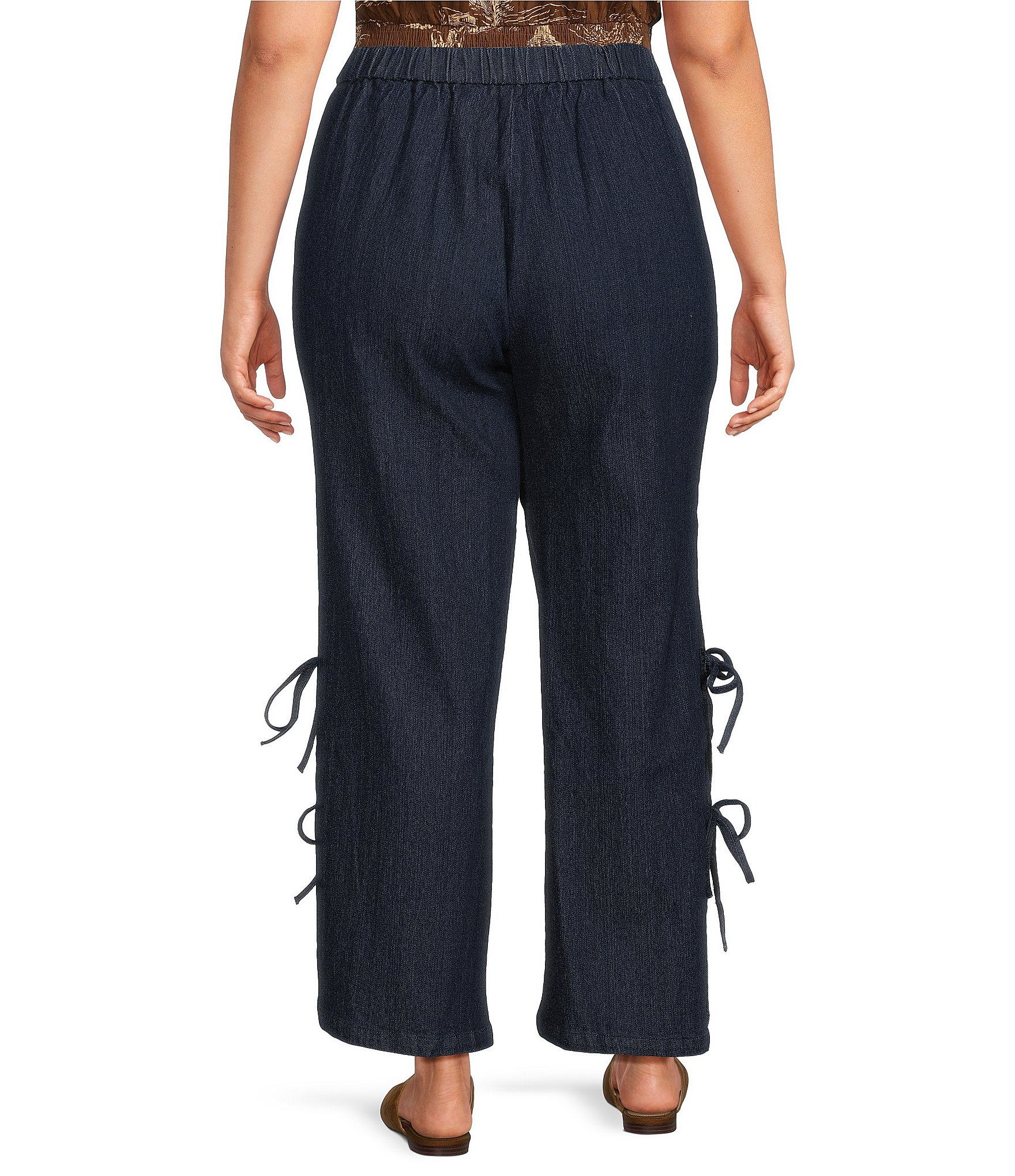 Sugarlips Plus Size High Waisted Wide Leg with Side Bow Denim Jeans