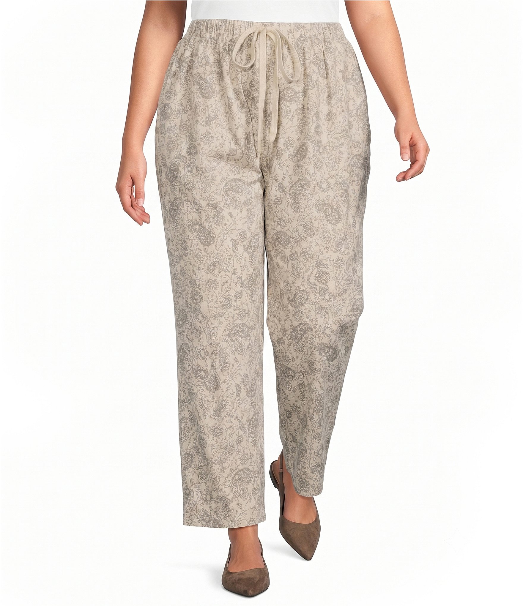 Sugarlips Plus Size Paisley Printed High Rise Drawstring Waist Straight Leg Coordinating Denim Pants