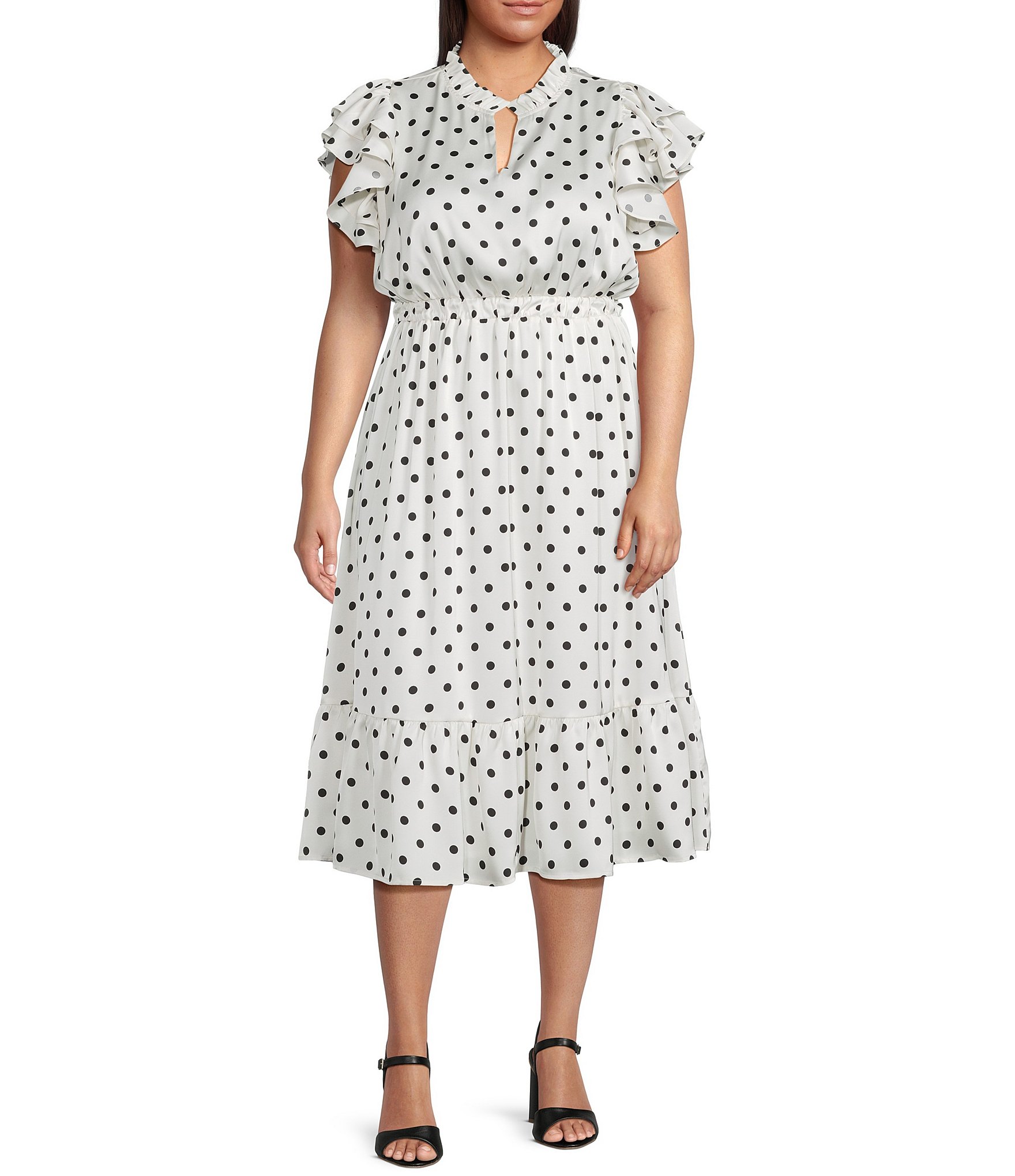 Sugarlips Plus Size Polka Dot Ruffled Midi Dress