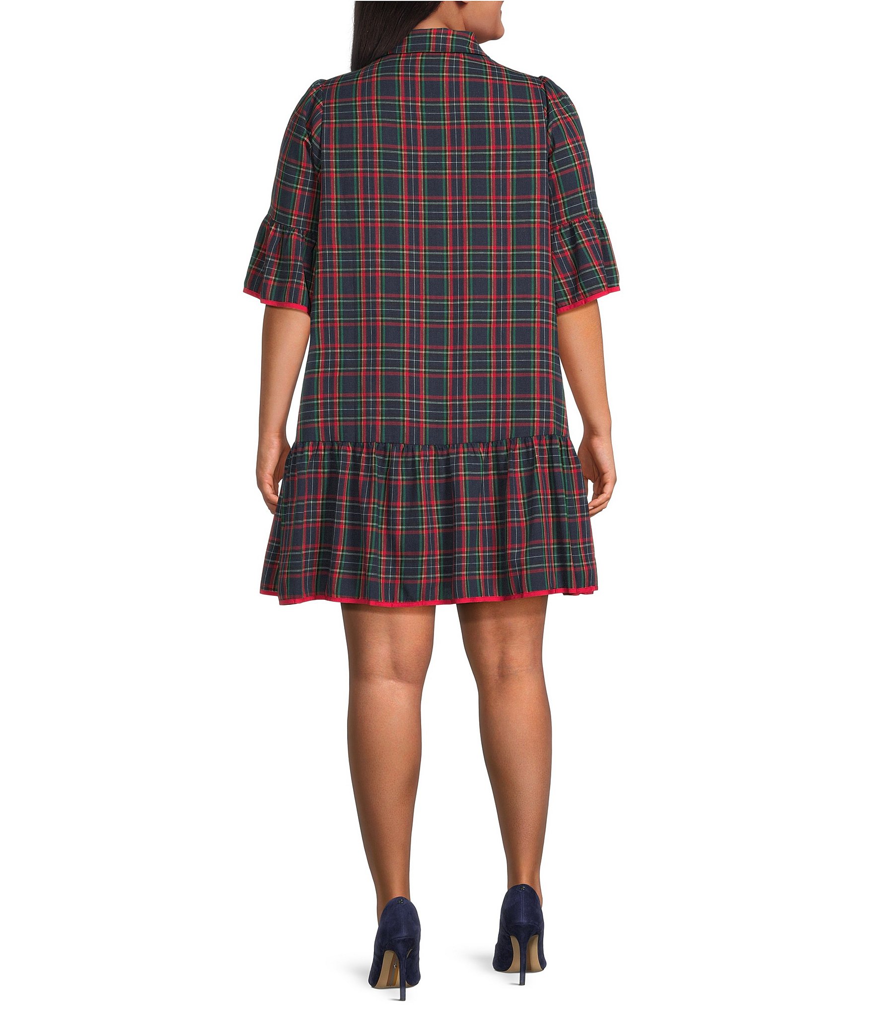 Sugarlips Plus Size Romona Chapman Plaid Collared Short Sleeve Mini Shift Dress