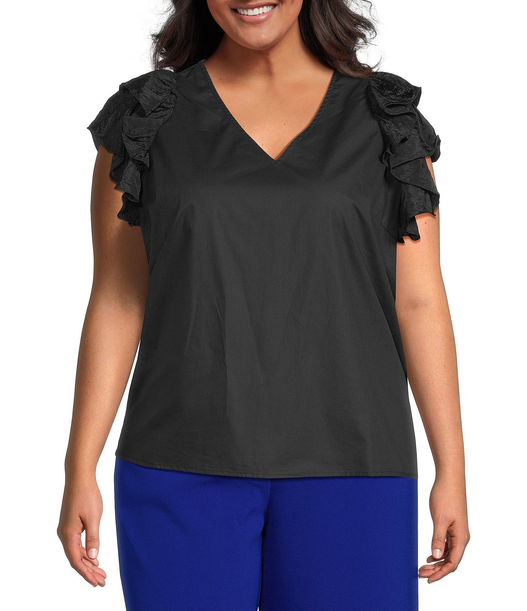 Sugarlips Plus Size Sleeveless Ruffle Trimmed Woven Top