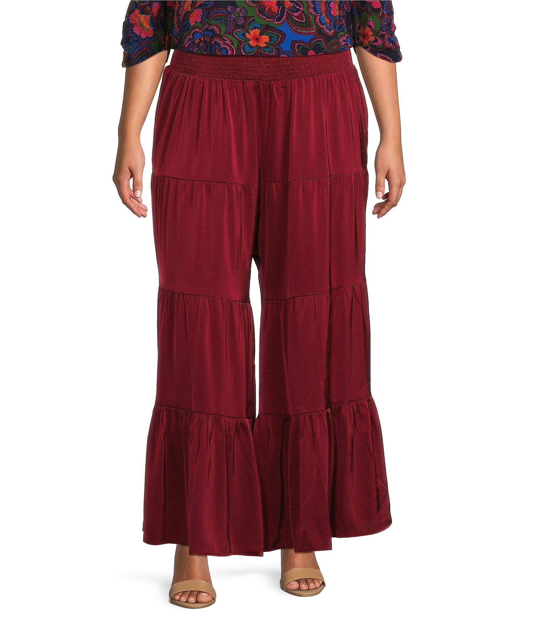 Sugarlips Plus Tiered Wide Leg Matte Satin Pants Dillard's