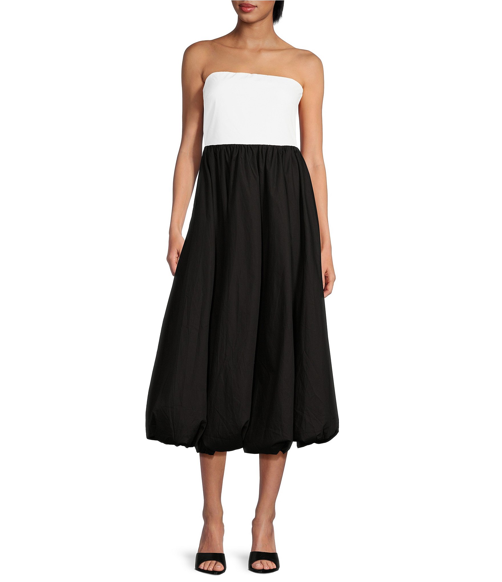 Sugarlips Poplin Color Block Strapless Neck Sleeveless Bubble Hem Midi ...