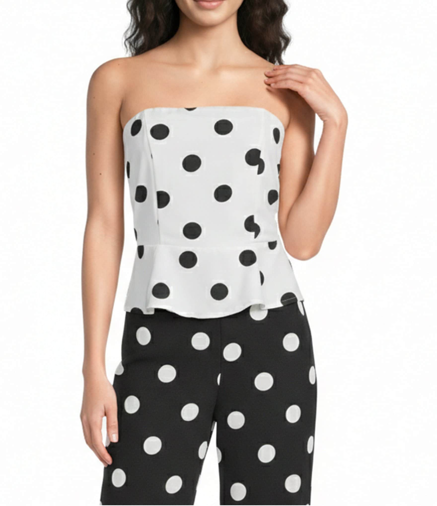 Sugarlips Randal Polka Dot Strapless Coordinating Peplum Top