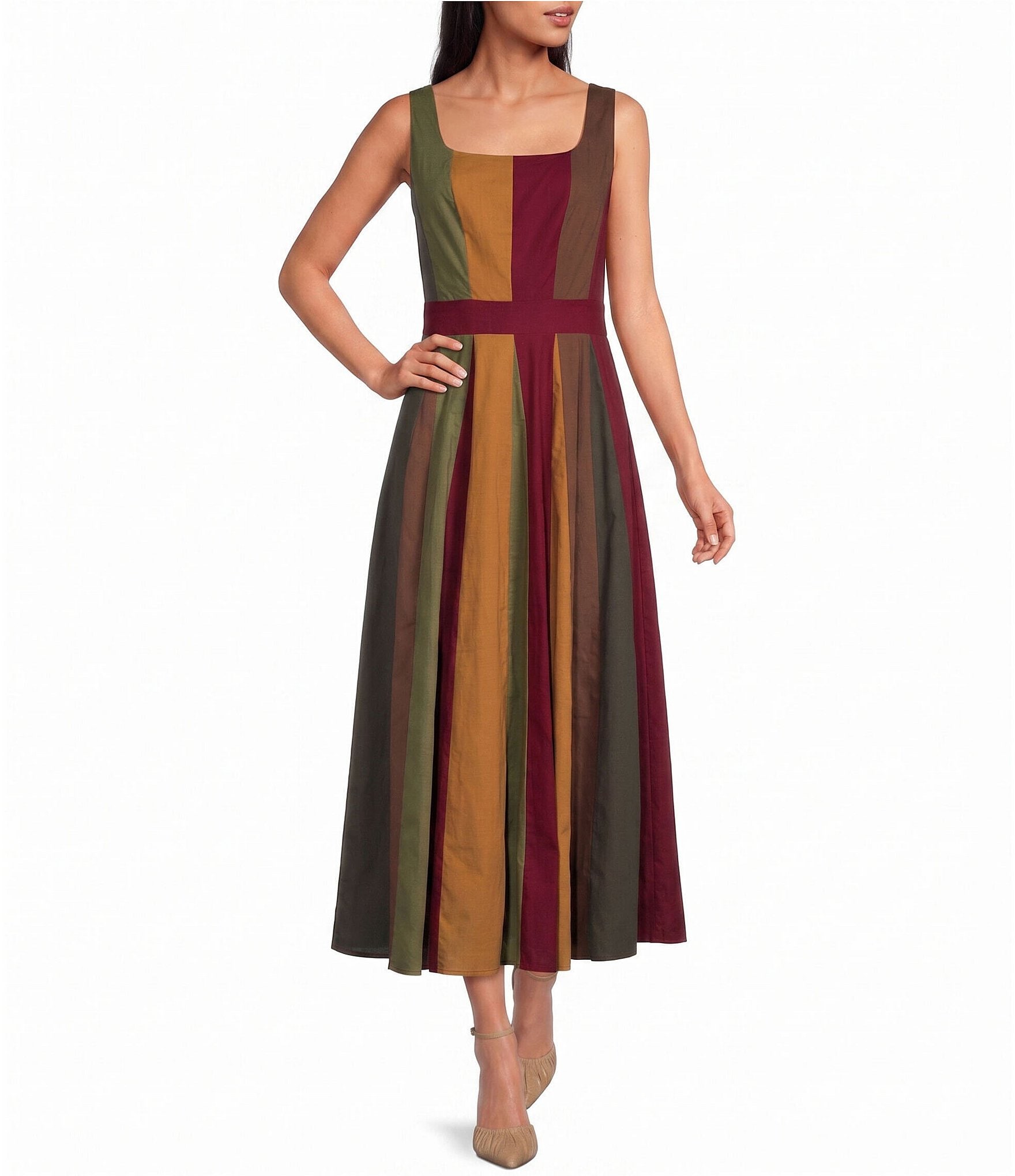 Sugarlips Sam Colorblock Square Neck Sleeveless A-Line Midi Dress