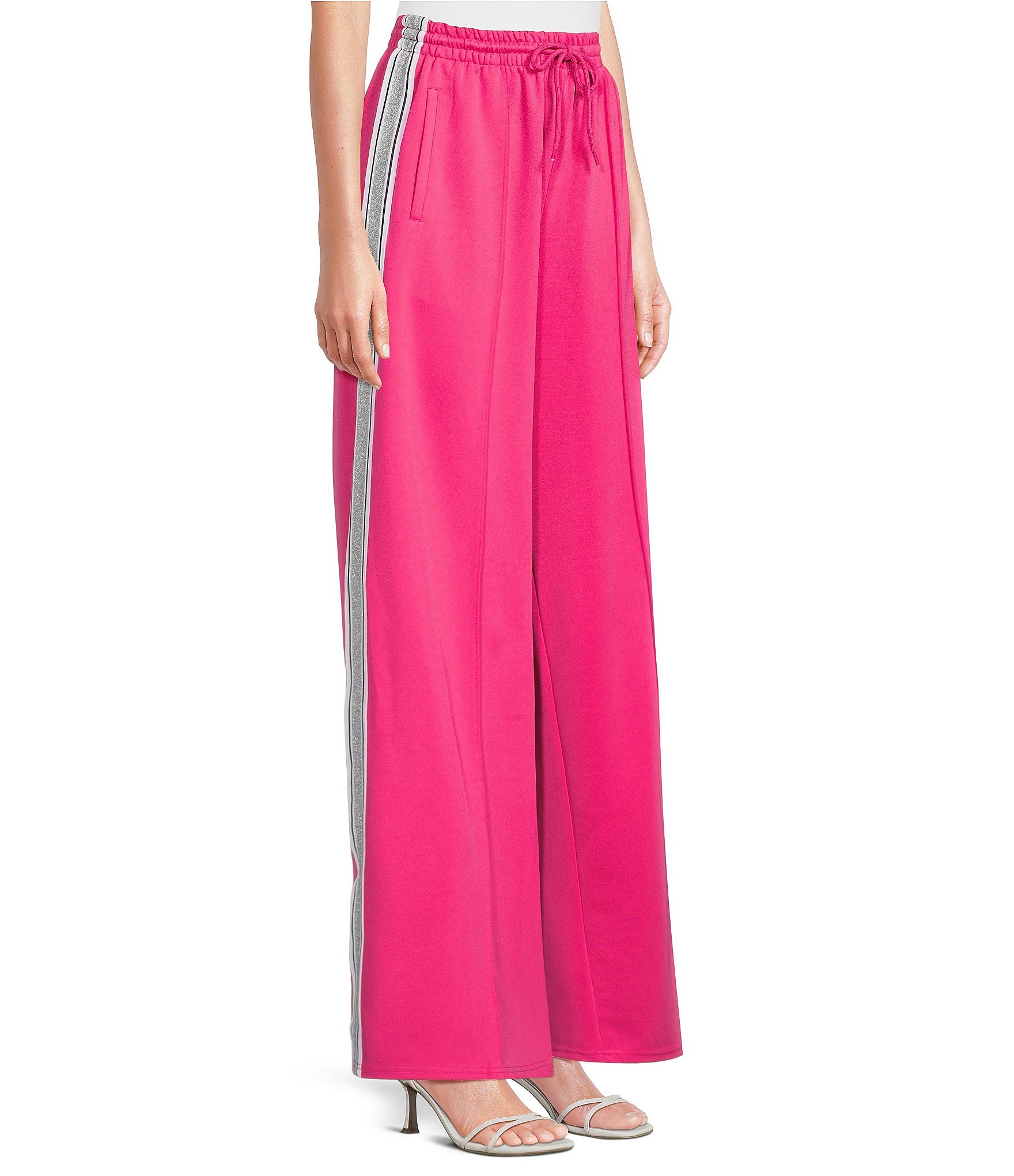 Sugarlips Shimmer Stripe Wide Leg Pull-On Track Pants