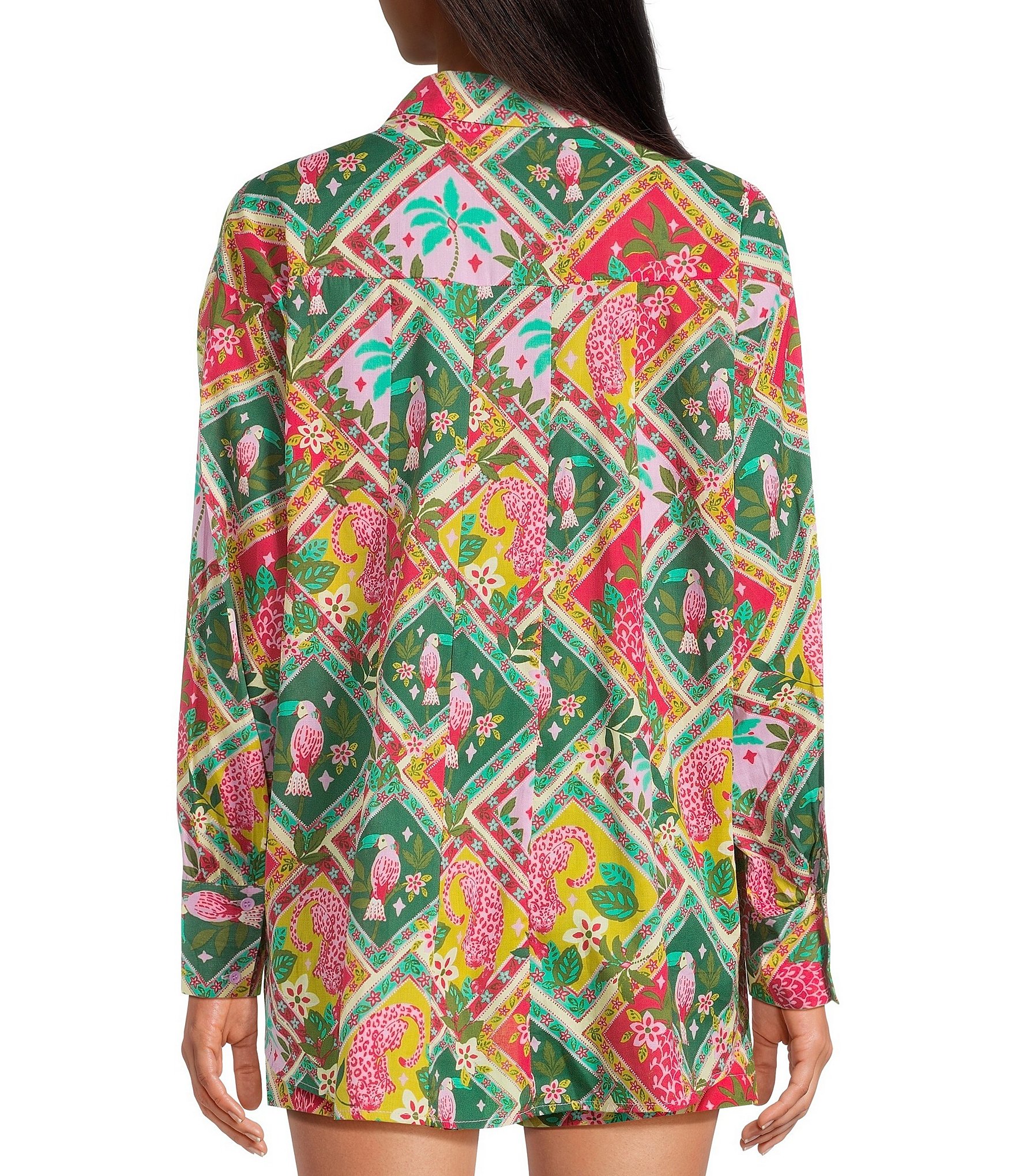 Sugarlips Tropical Printed Collared Long Sleeve Button Down Coordinating Shirt