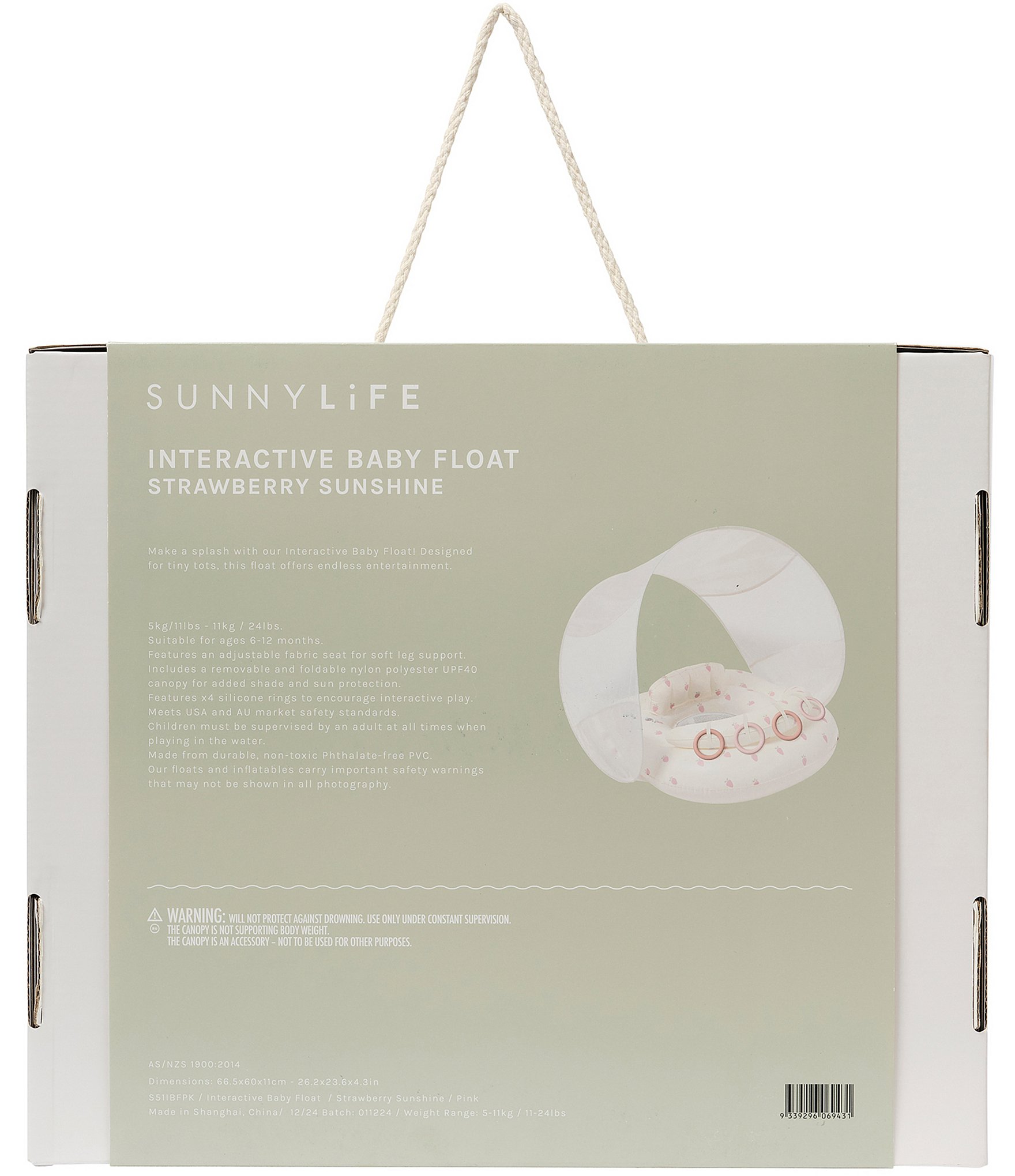 SunnyLife Strawberry Sunshine Pink Interactive Inflatable Baby Float