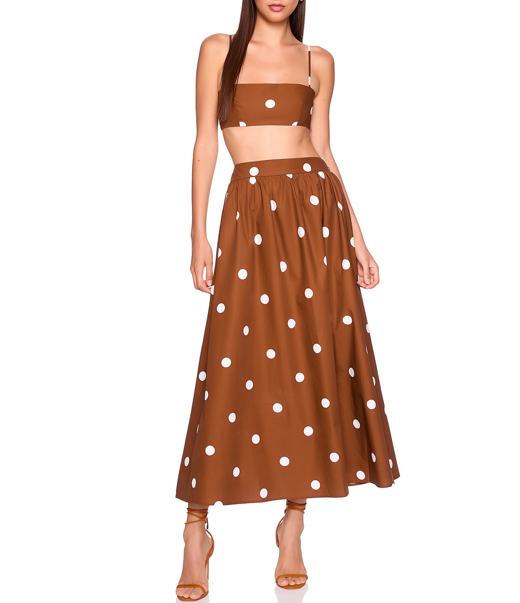 Susana Monaco Poplin Polka Dot Square Neck Sleeveless Crop Top