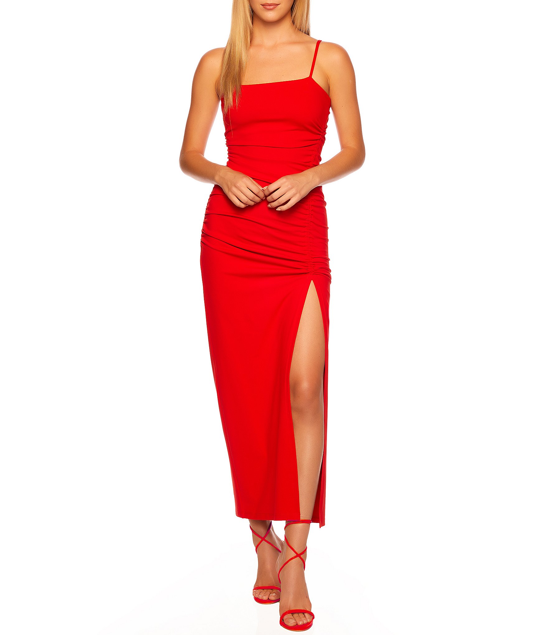 Susana Monaco Square Neckline Ruched Side Slit Maxi Dress | Dillard's