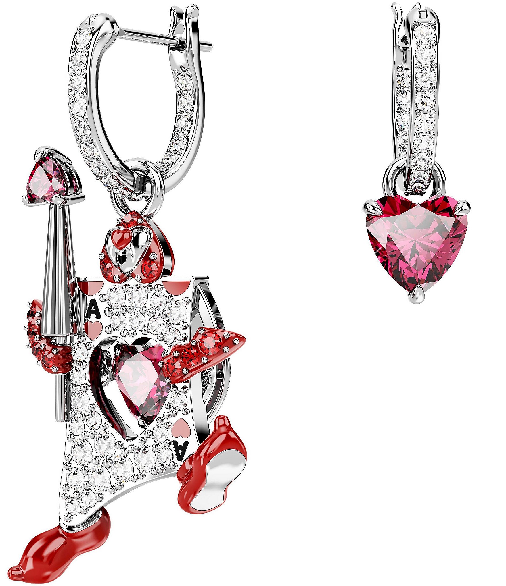 Swarovski Alice In Wonderland Playing Card Mismatch Crystal Drop Earrings