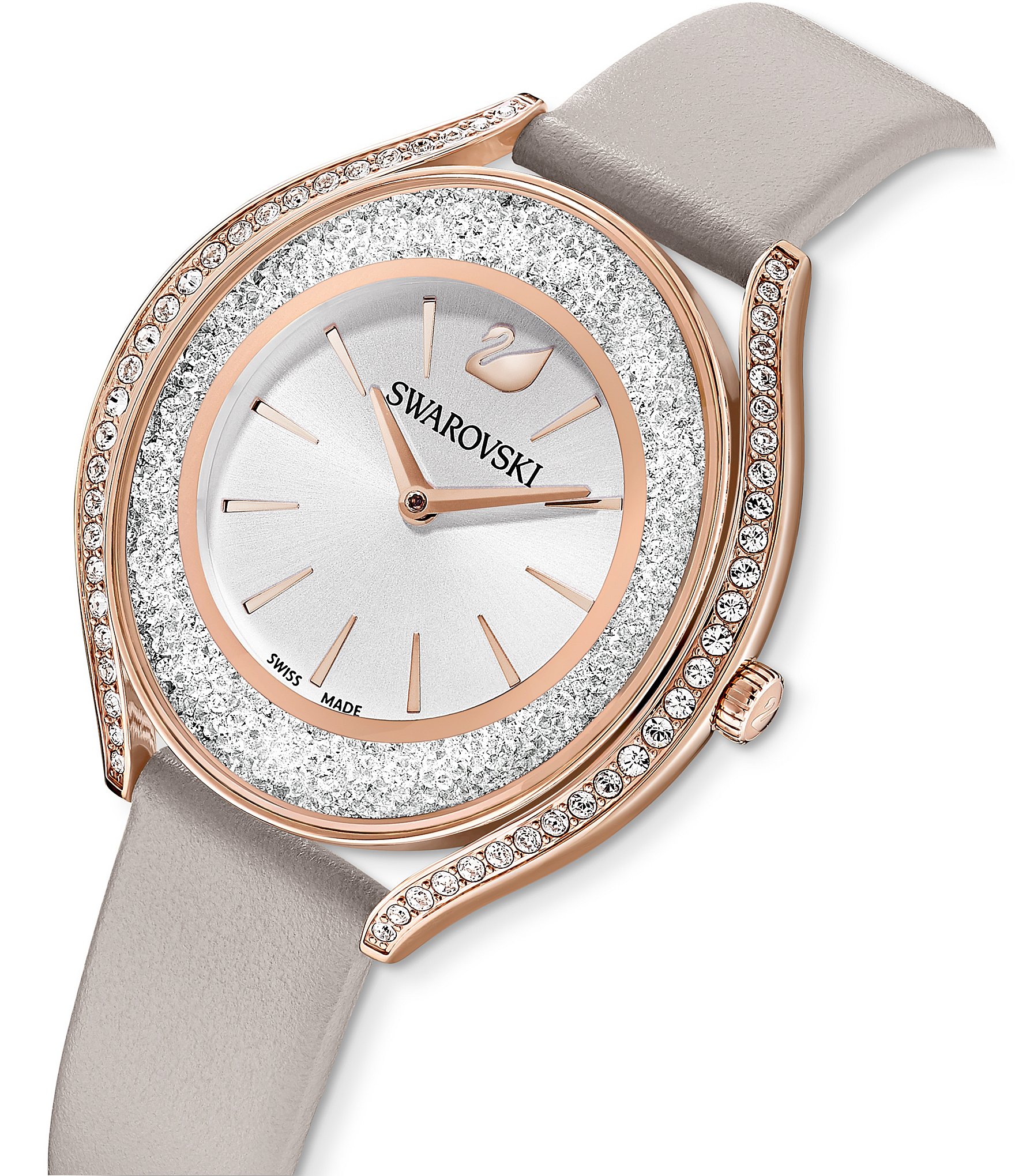 Swarovski Crystalline Aura Grey Leather Watch