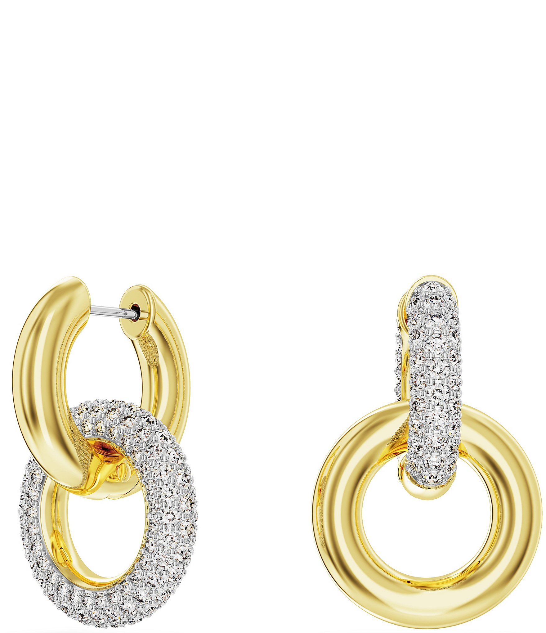 Swarovski Dextera Hoop Earrings, Mixed Cuts, Interlocking Loop, White, Gold