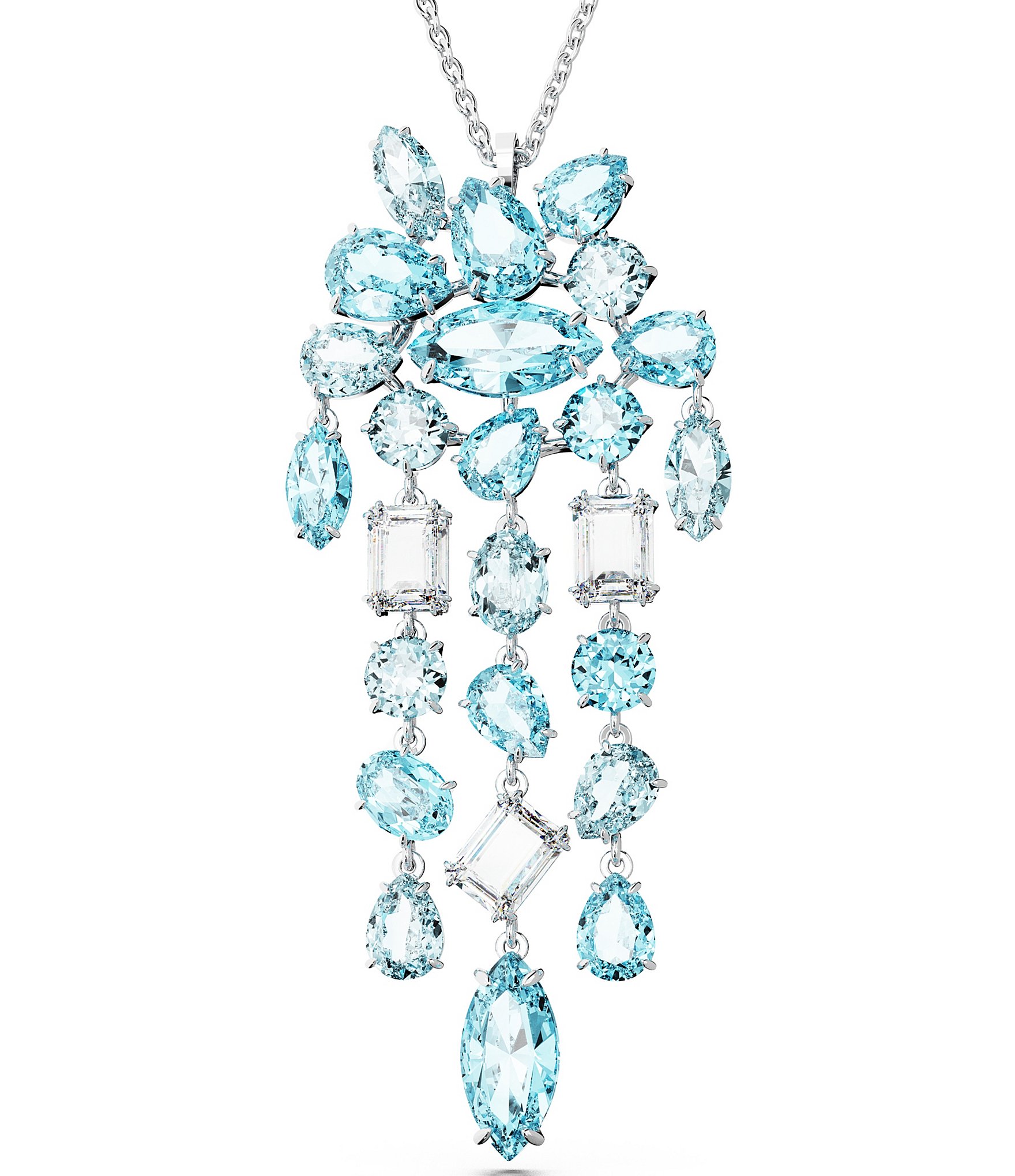 Swarovski Gema Pendant, Mixed Cuts, Blue, Rhodium | Crystal Classics