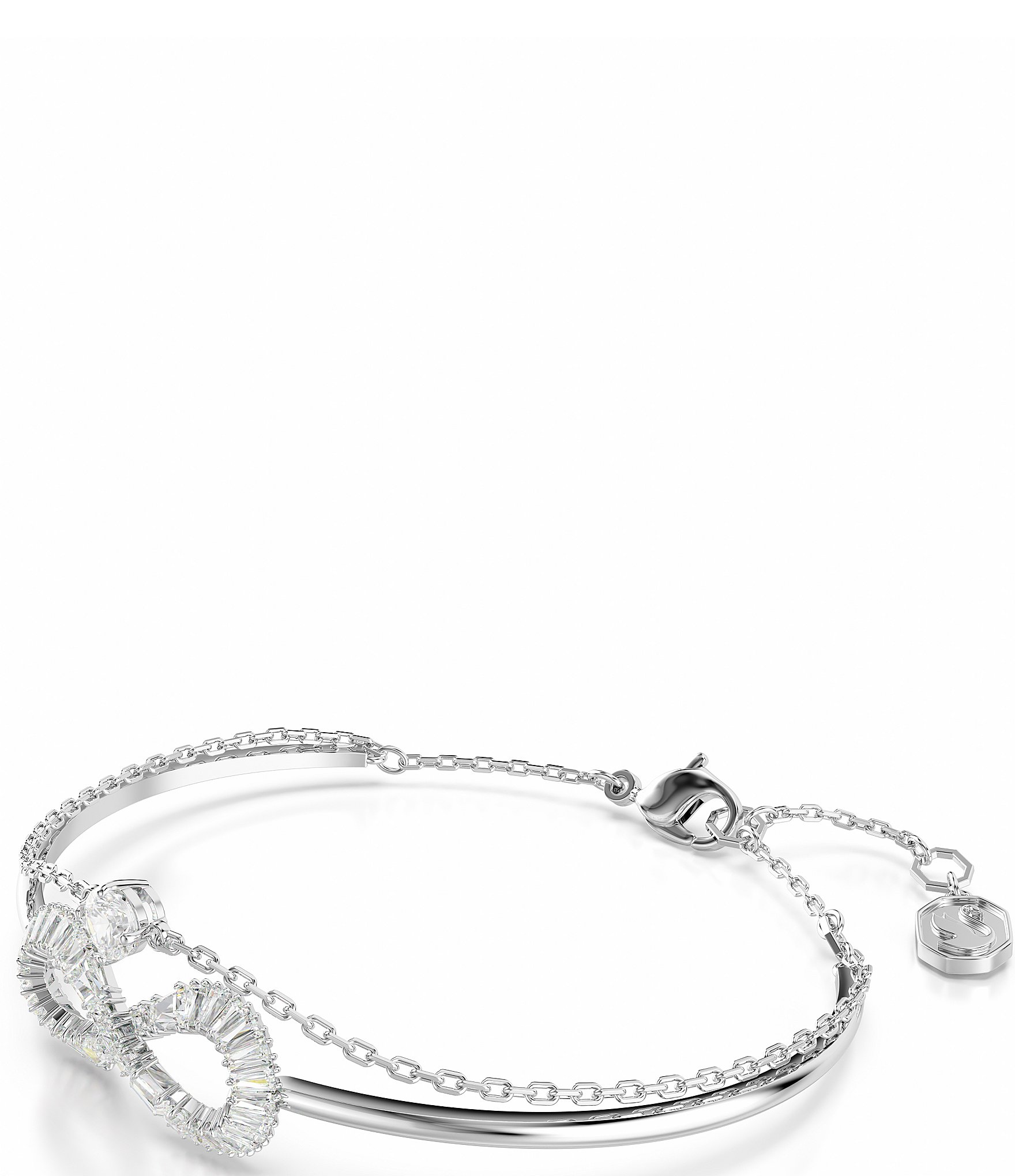 Swarovski Hyperbola Crystal Infinity Silver Bangle Double Bracelet